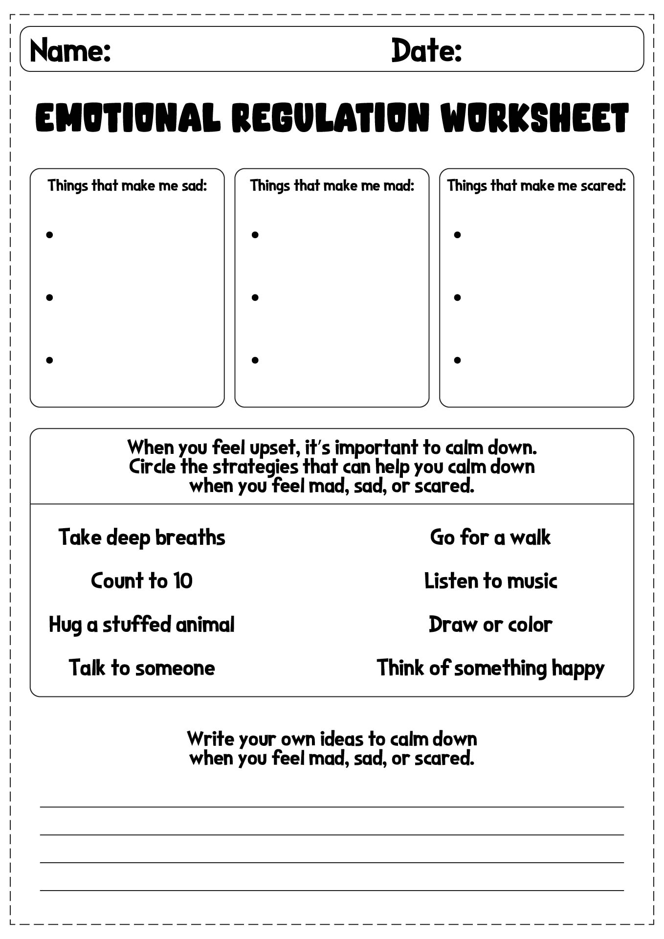 Emotional Regulation Printable Worksheets for Children