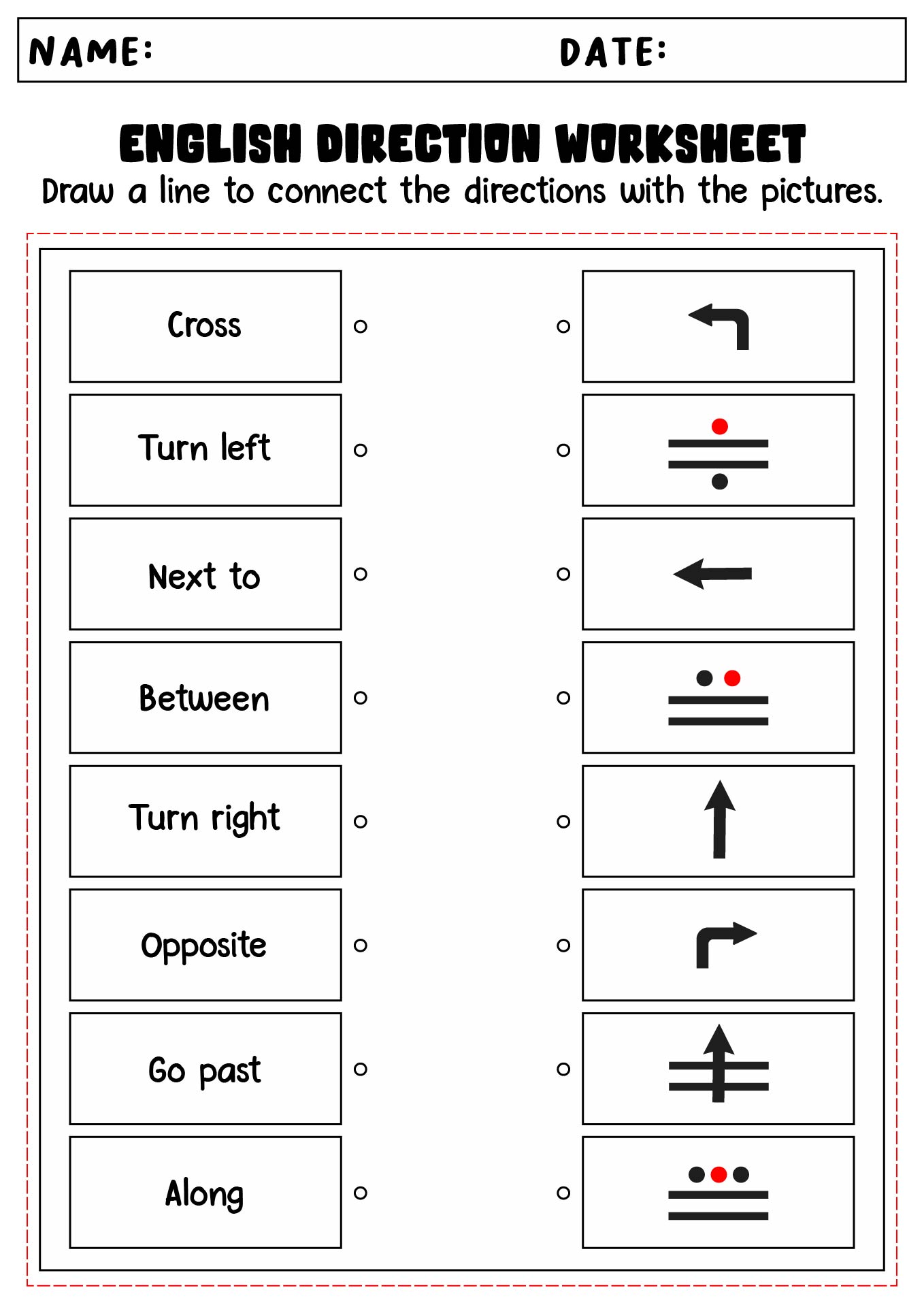 English Direction Worksheet For Elementary Students