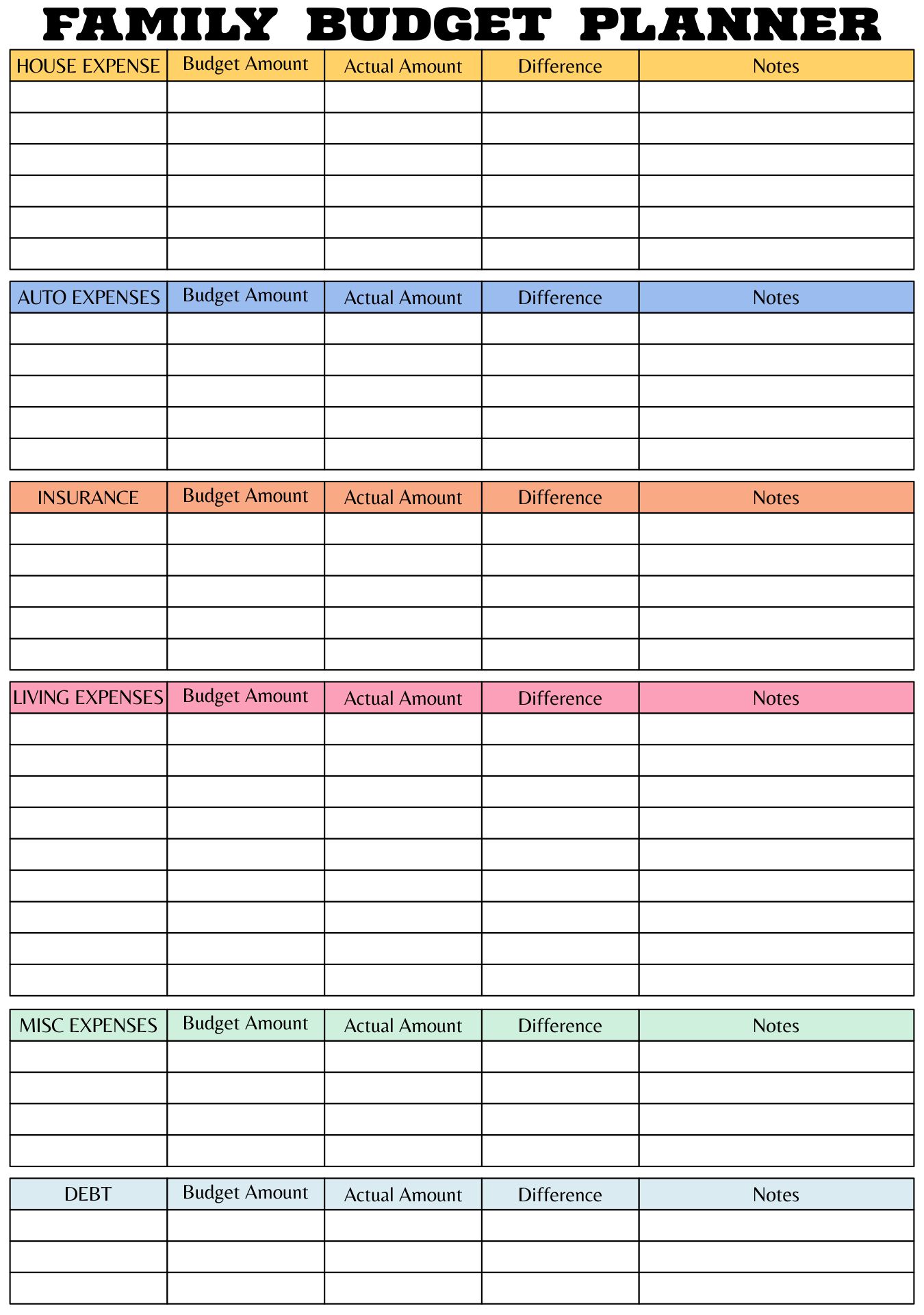 Family Expenses Spreadsheet