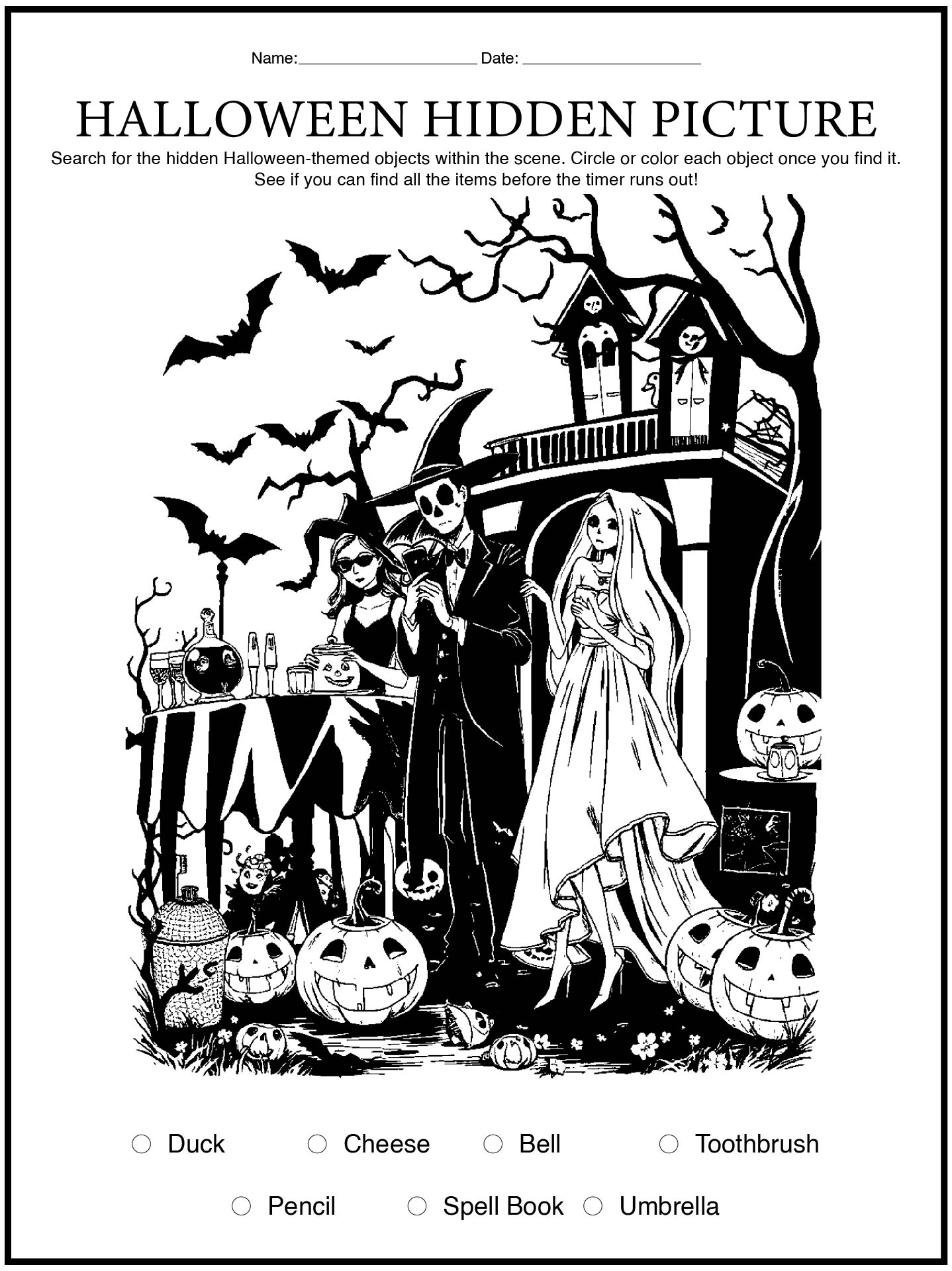 Find Halloween Hidden Objects Activity Sheets