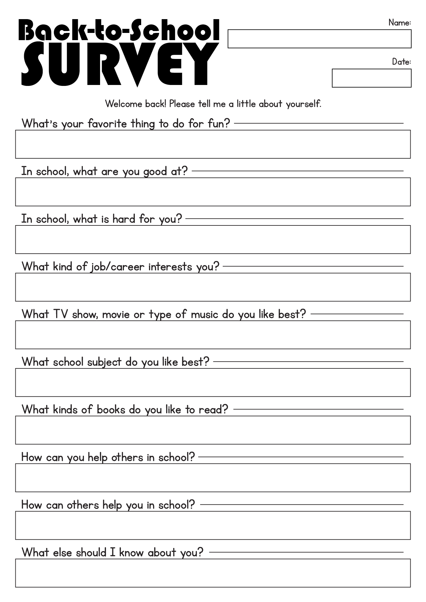 First Day Of Middle School Student Survey