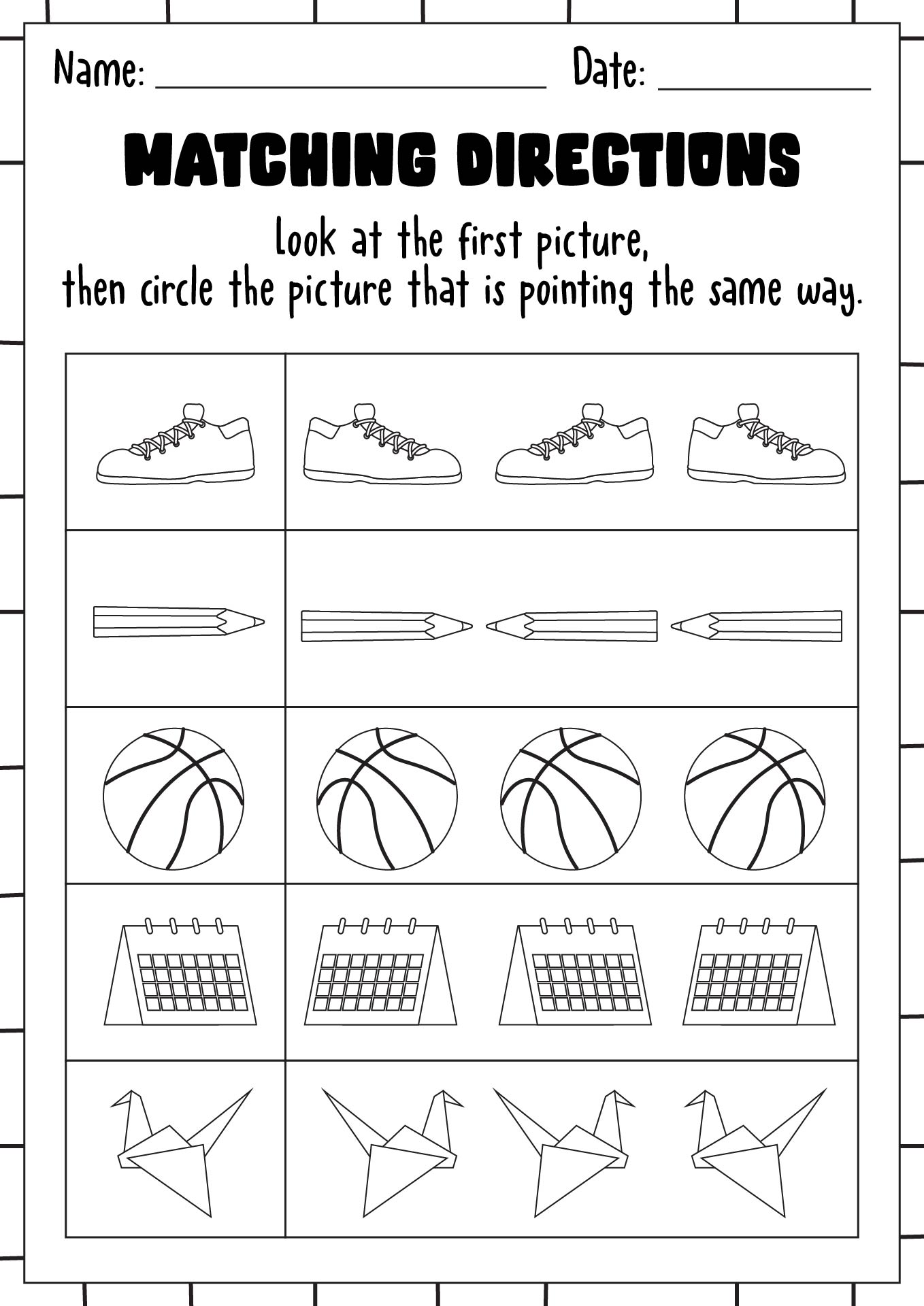 First Grade English Direction Identification Worksheet