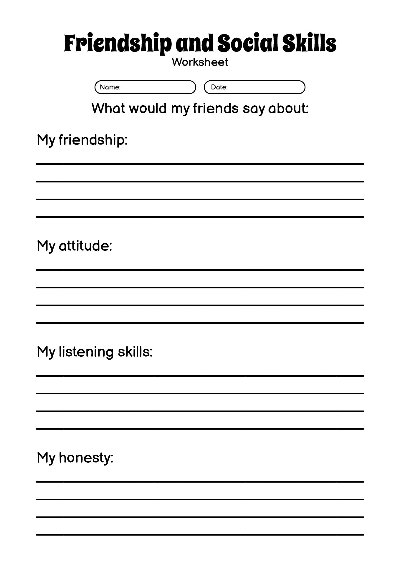 Friendship and Social Skills Activity Sheet