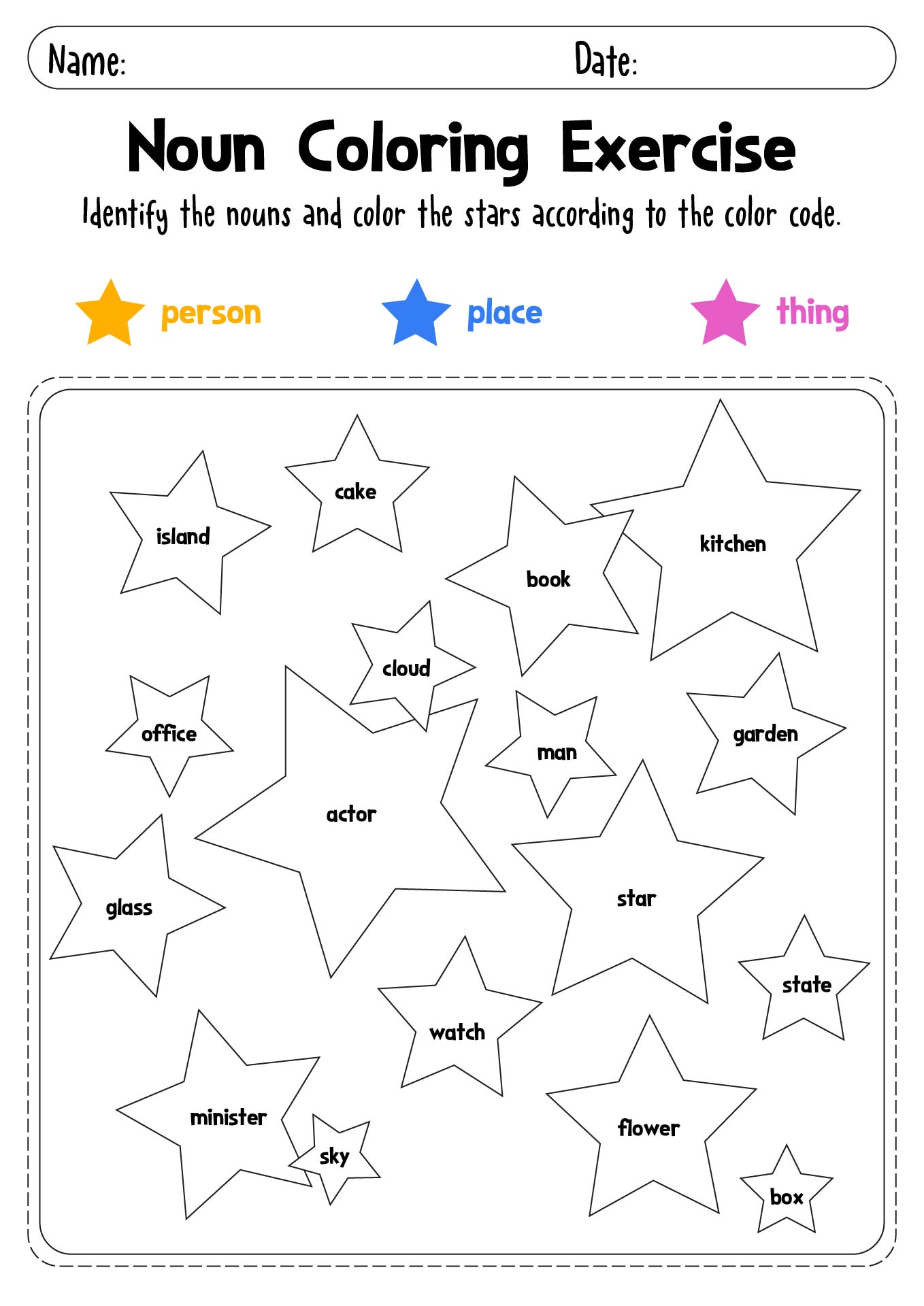 Fun Noun Coloring Exercises for Second Grade