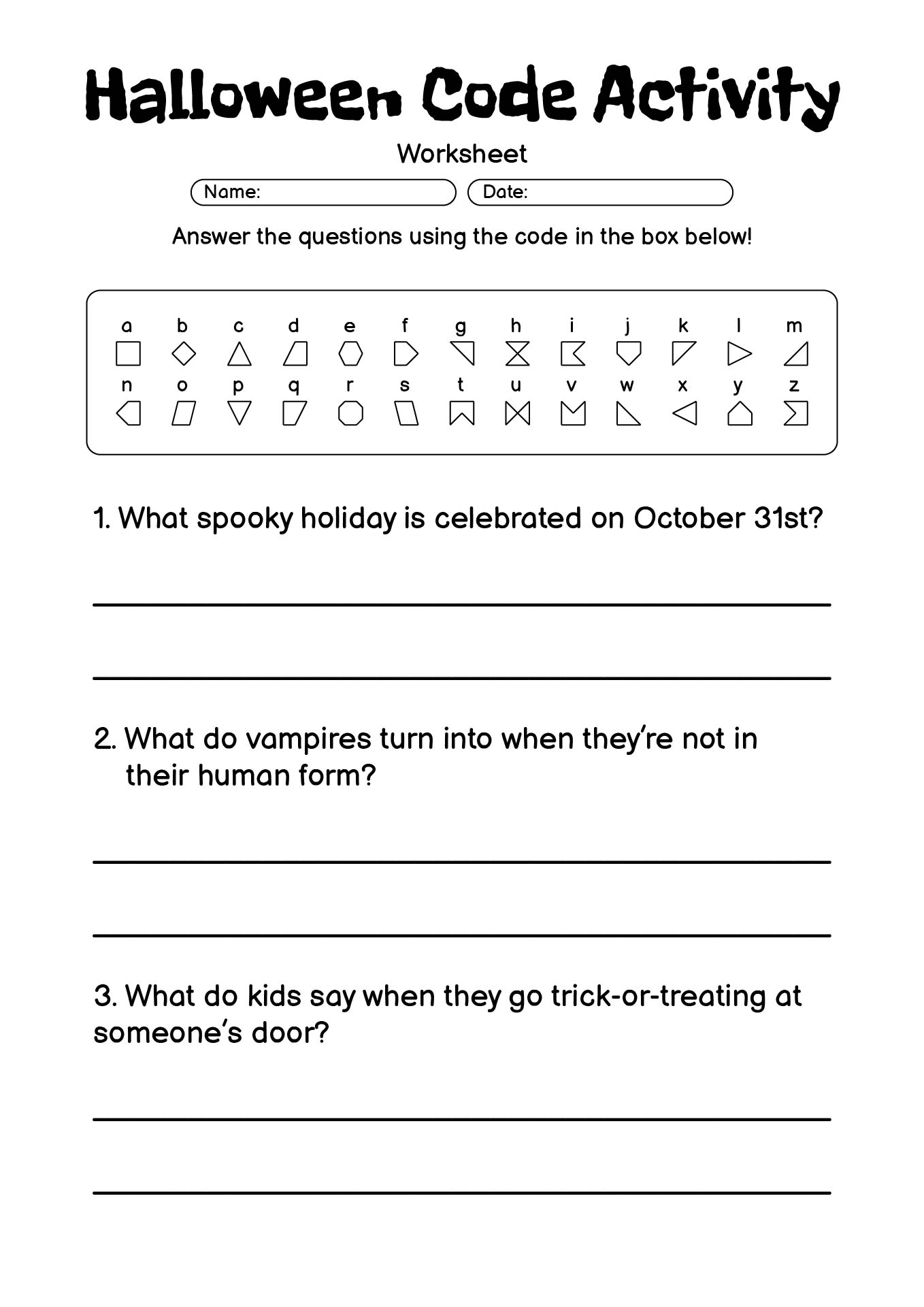 Halloween Break the Code Activity Sheet