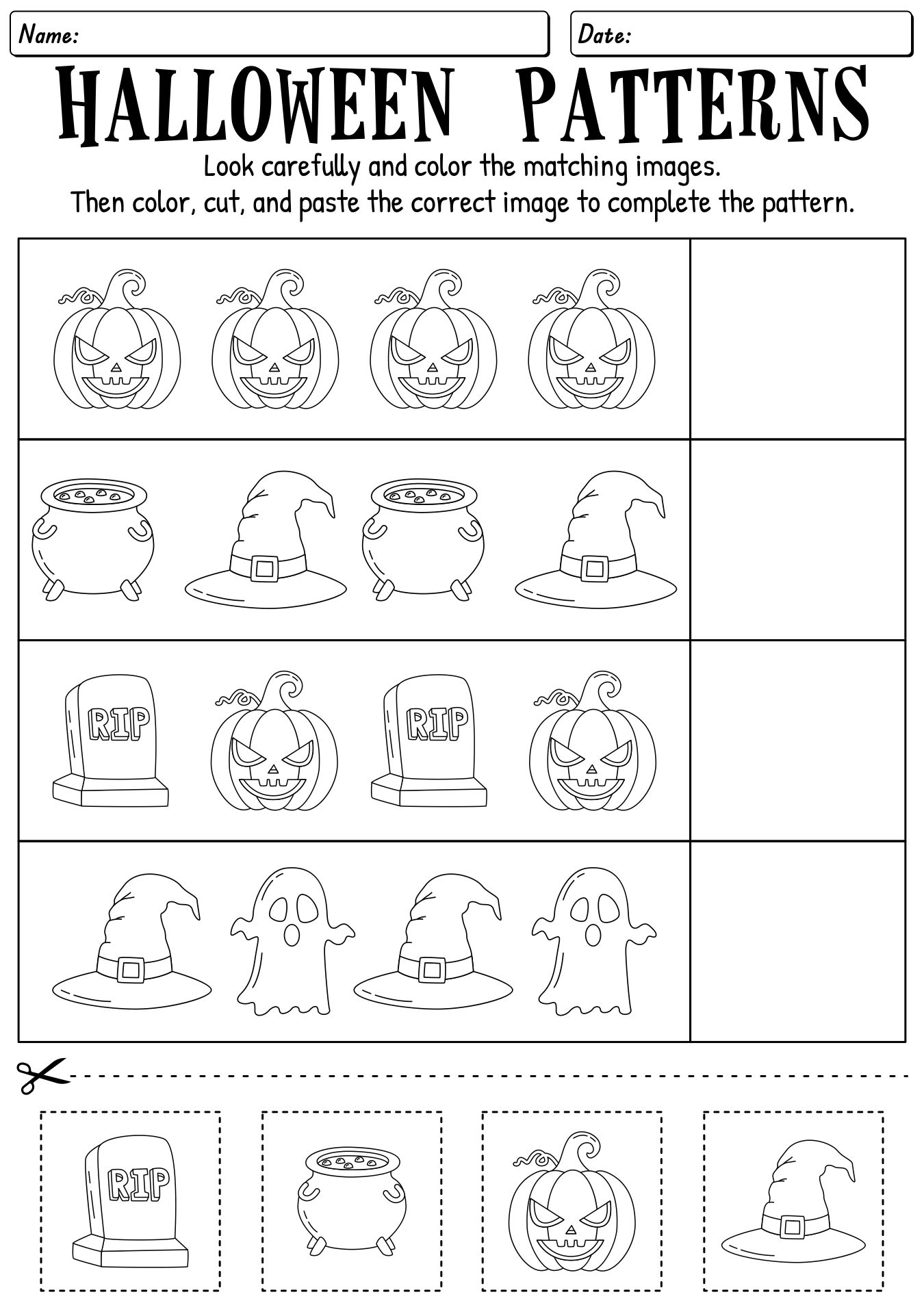 Halloween Cut And Paste Activity Sheets