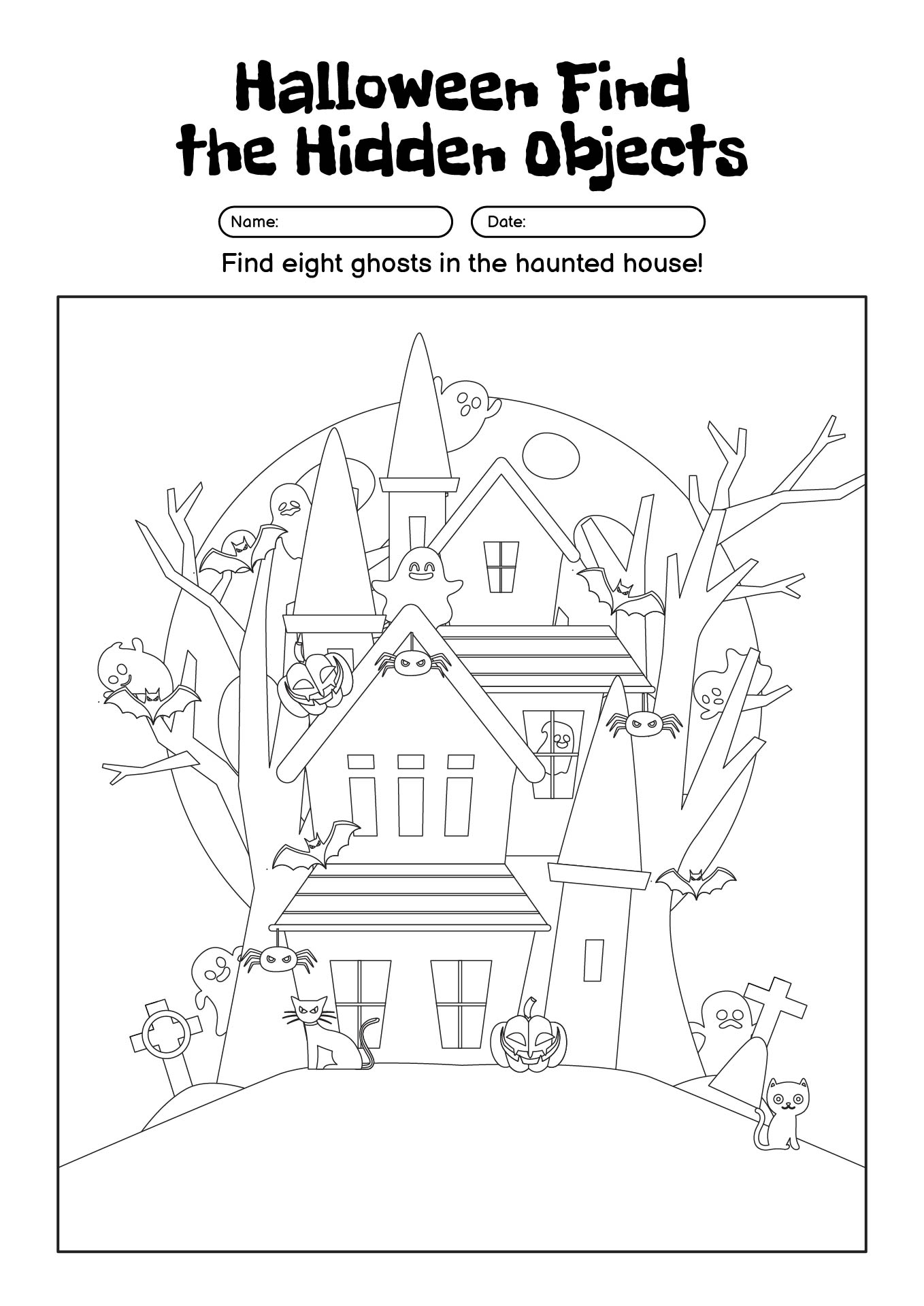 Halloween Find the Hidden Objects Worksheets