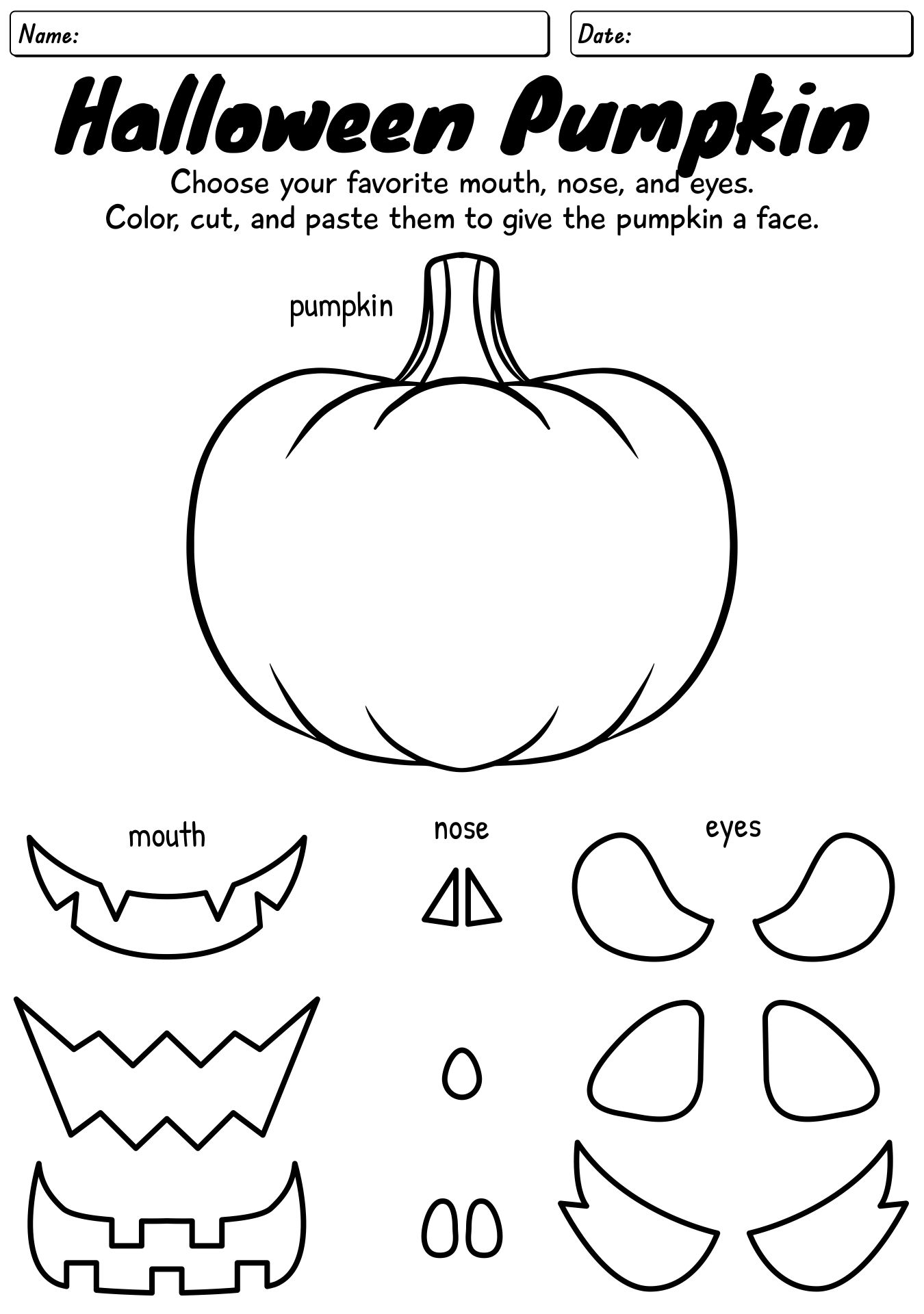 Halloween Pumpkin Cutting Activity Sheets