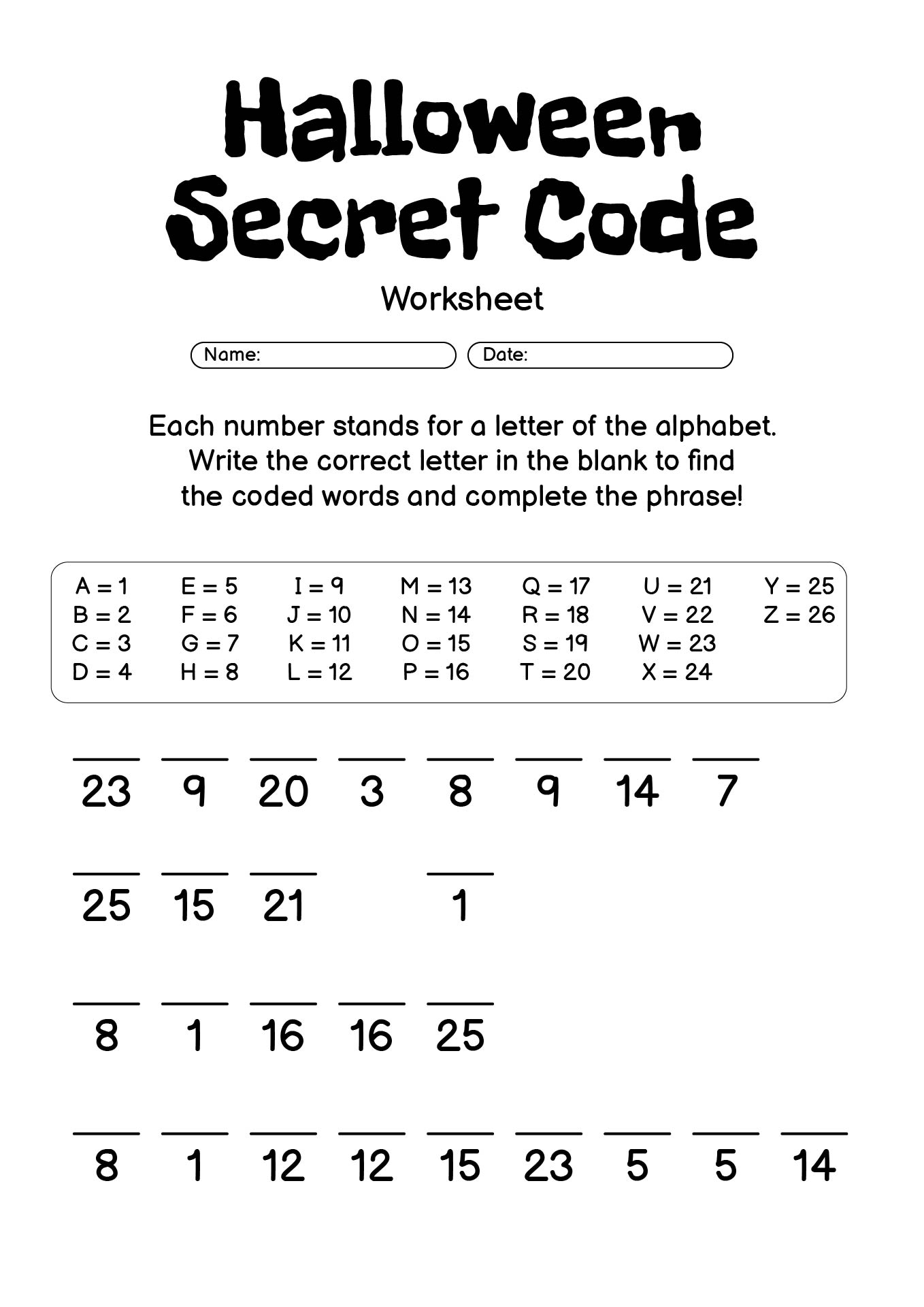 Halloween Secret Code Printable Activity