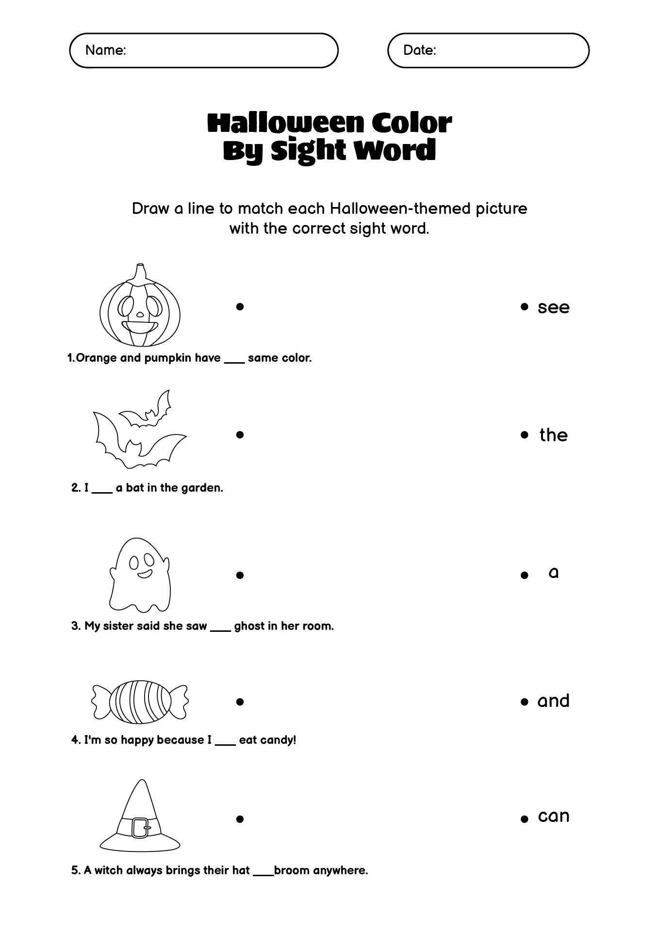 Halloween Sight Word Matching Game