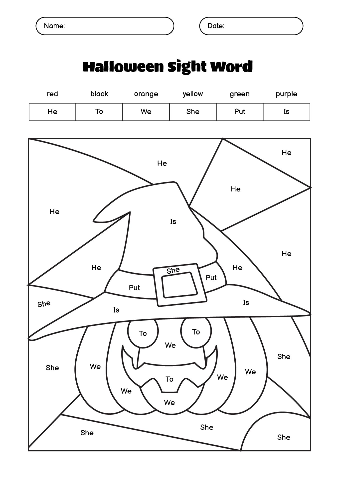 Halloween Sight Word Practice Sheets