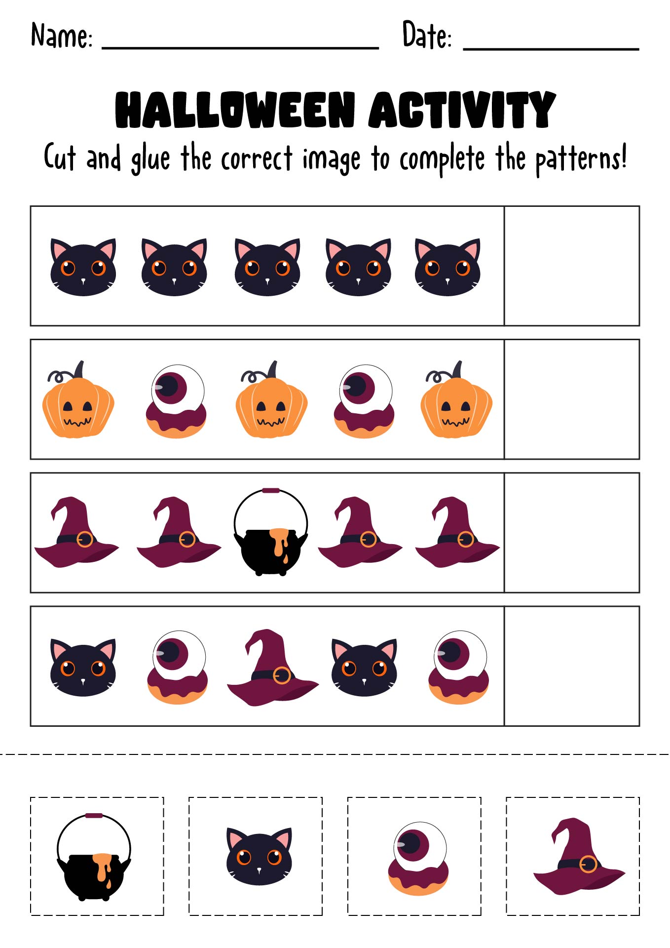 Halloween Themed Cut and Paste Activity Sheets