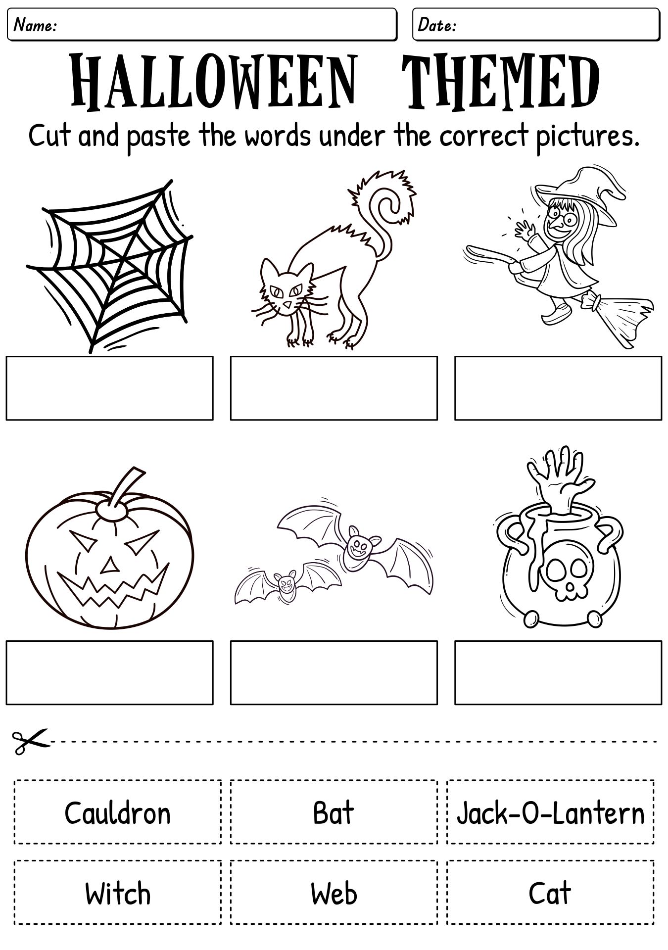 Halloween Themed Cutting And Pasting Worksheets