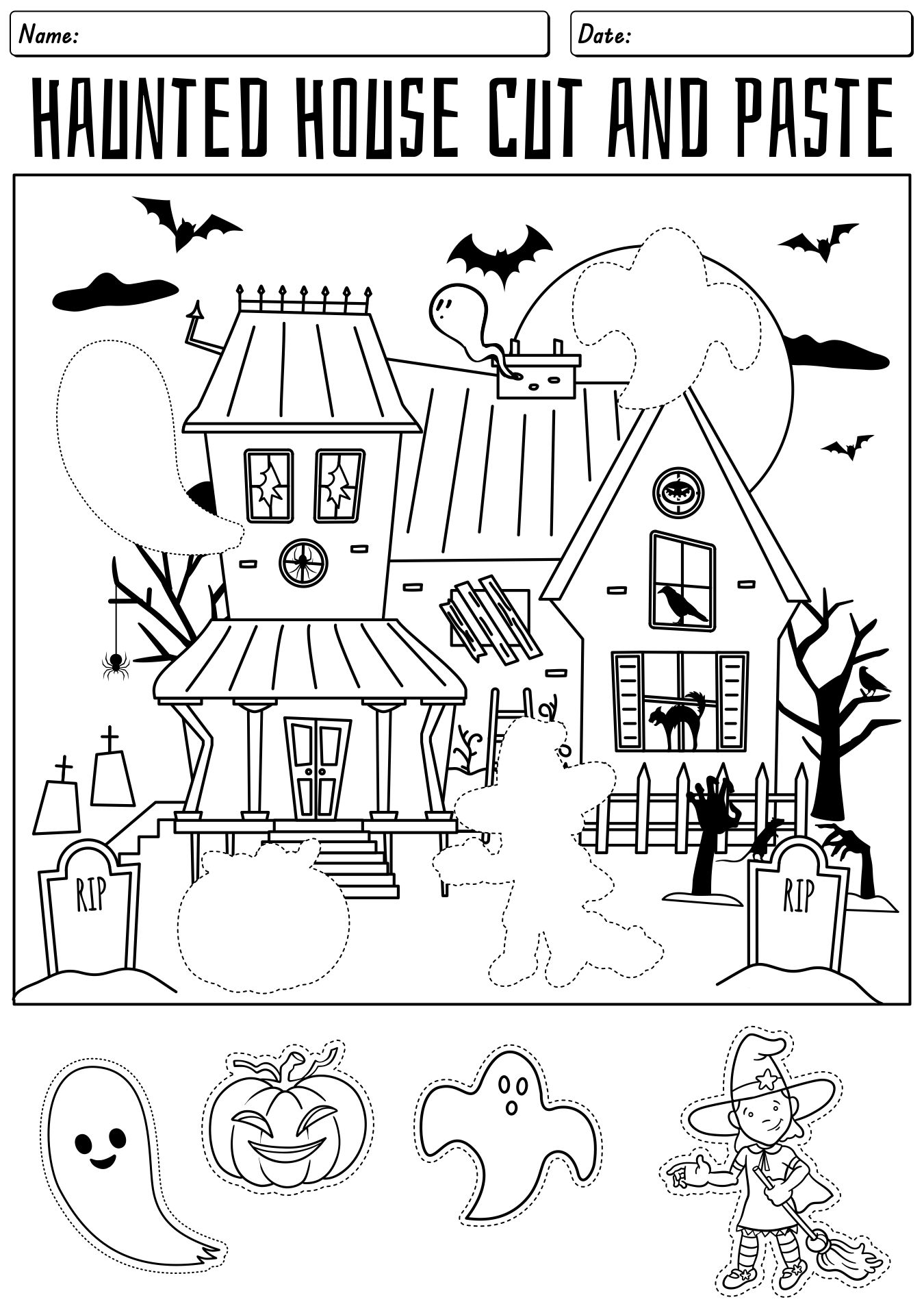 Haunted House Cut And Paste Printables