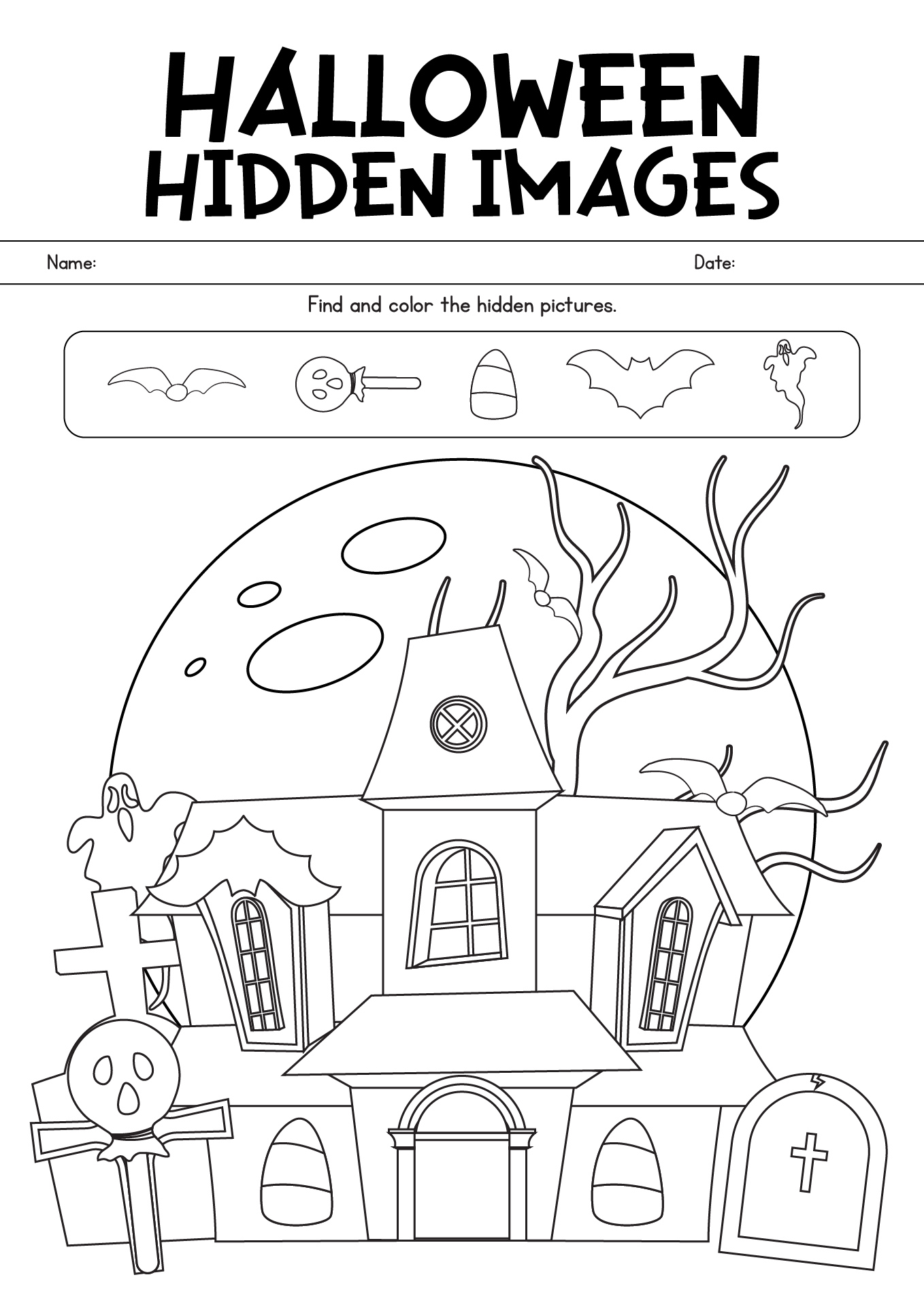 Hidden Images Activity Worksheets For Halloween