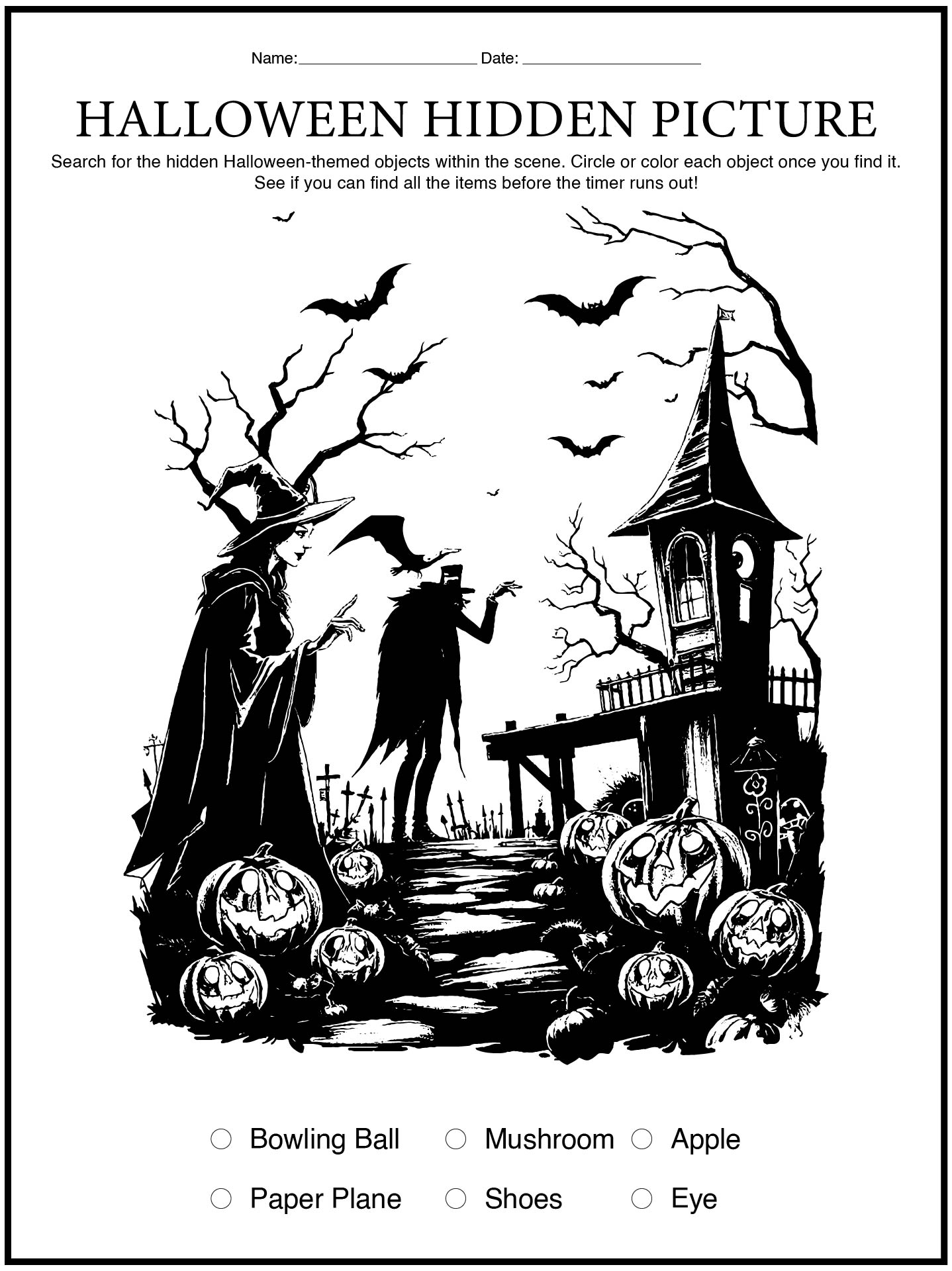 Hidden Images Halloween Worksheets