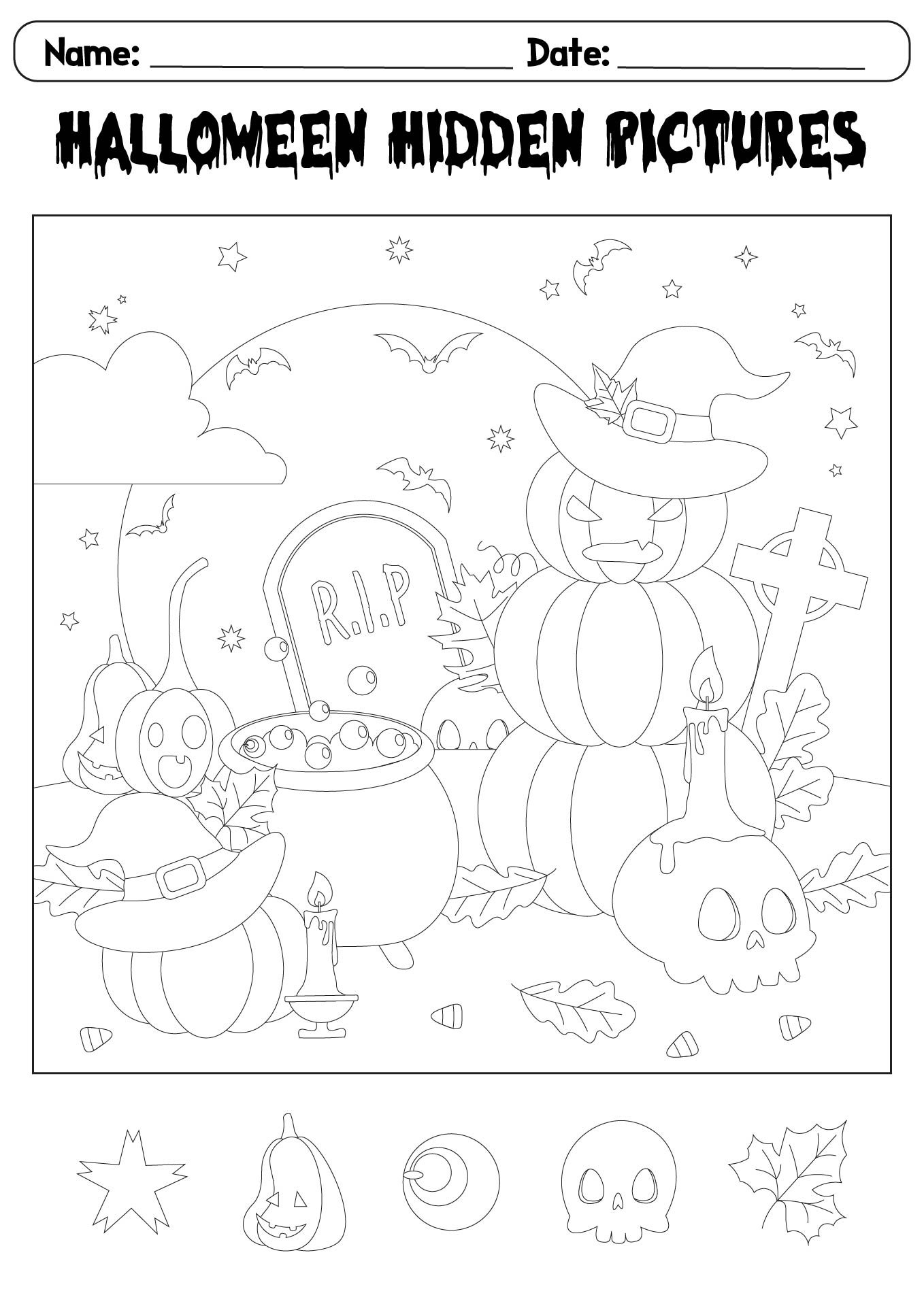 Hidden Pictures Halloween Puzzle Worksheets