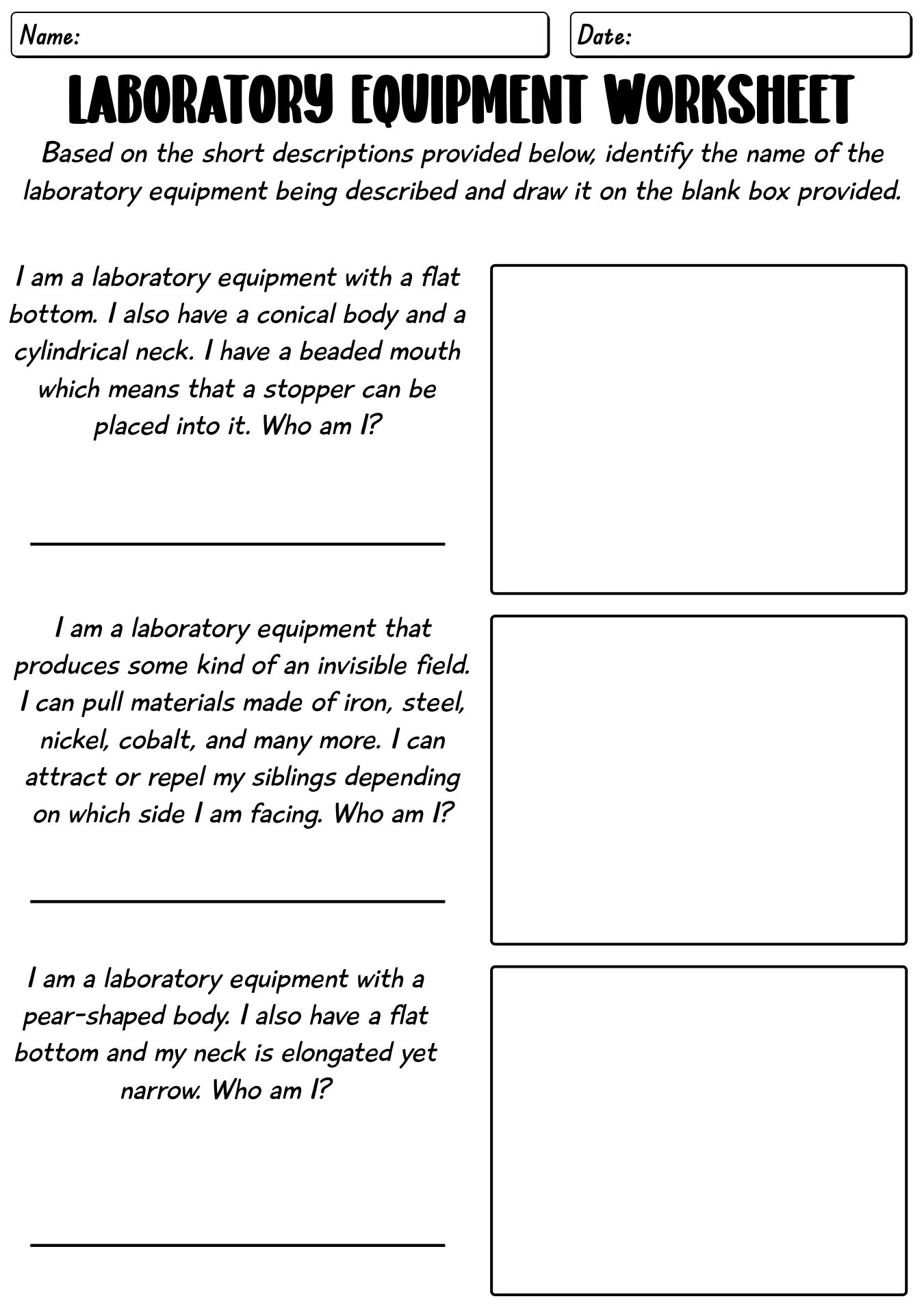 High School Chemistry Lab Equipment Worksheet