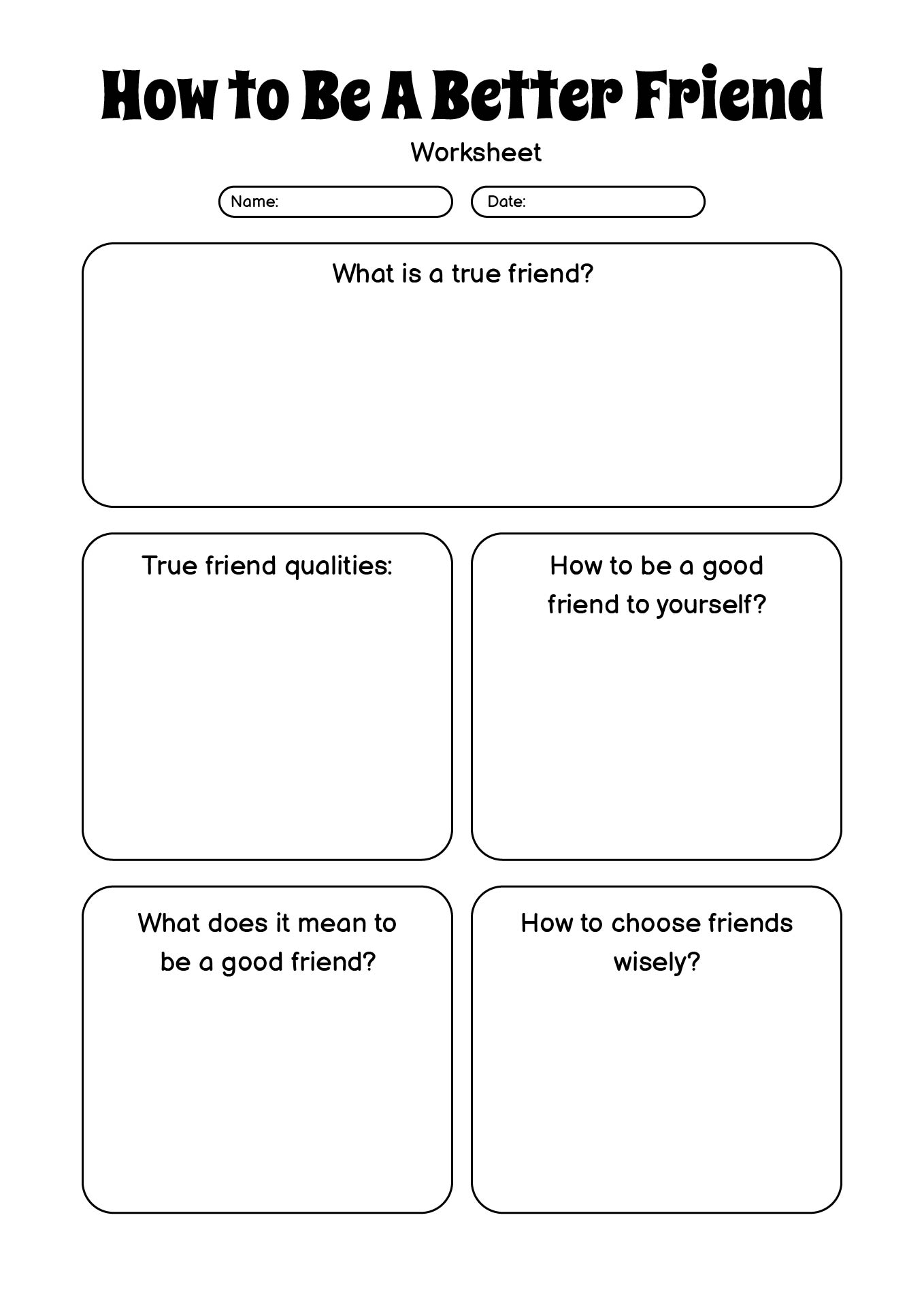 How to Be A Better Friend Worksheets