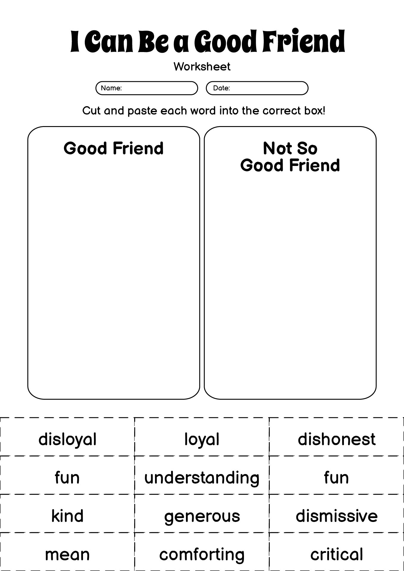 I Can Be a Good Friend Activity Worksheet