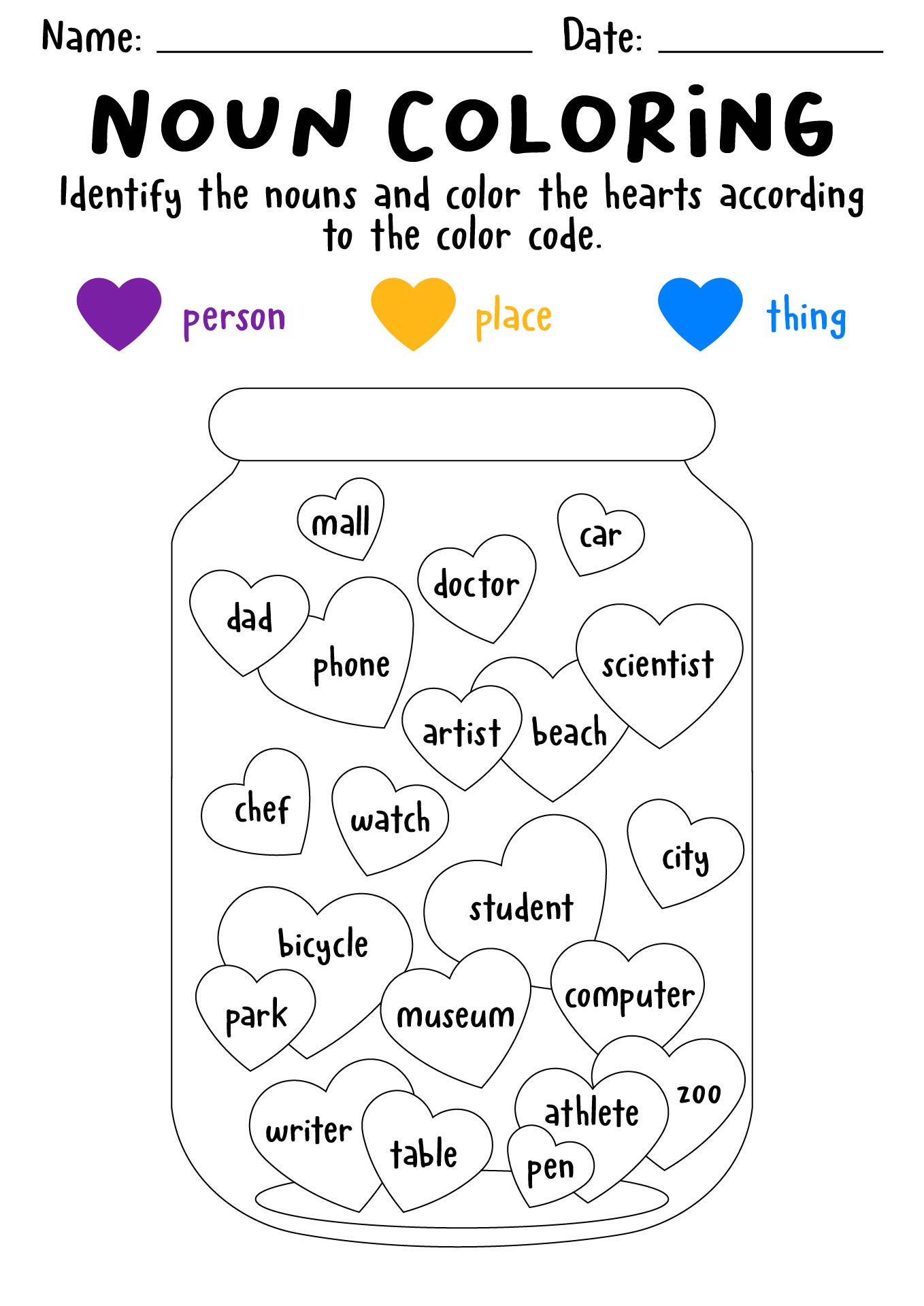 Interactive Noun Coloring Projects 2nd Grade