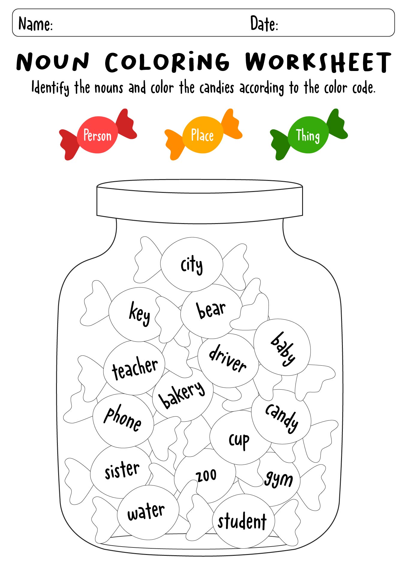 Interactive Noun Coloring Worksheets 2nd Grade