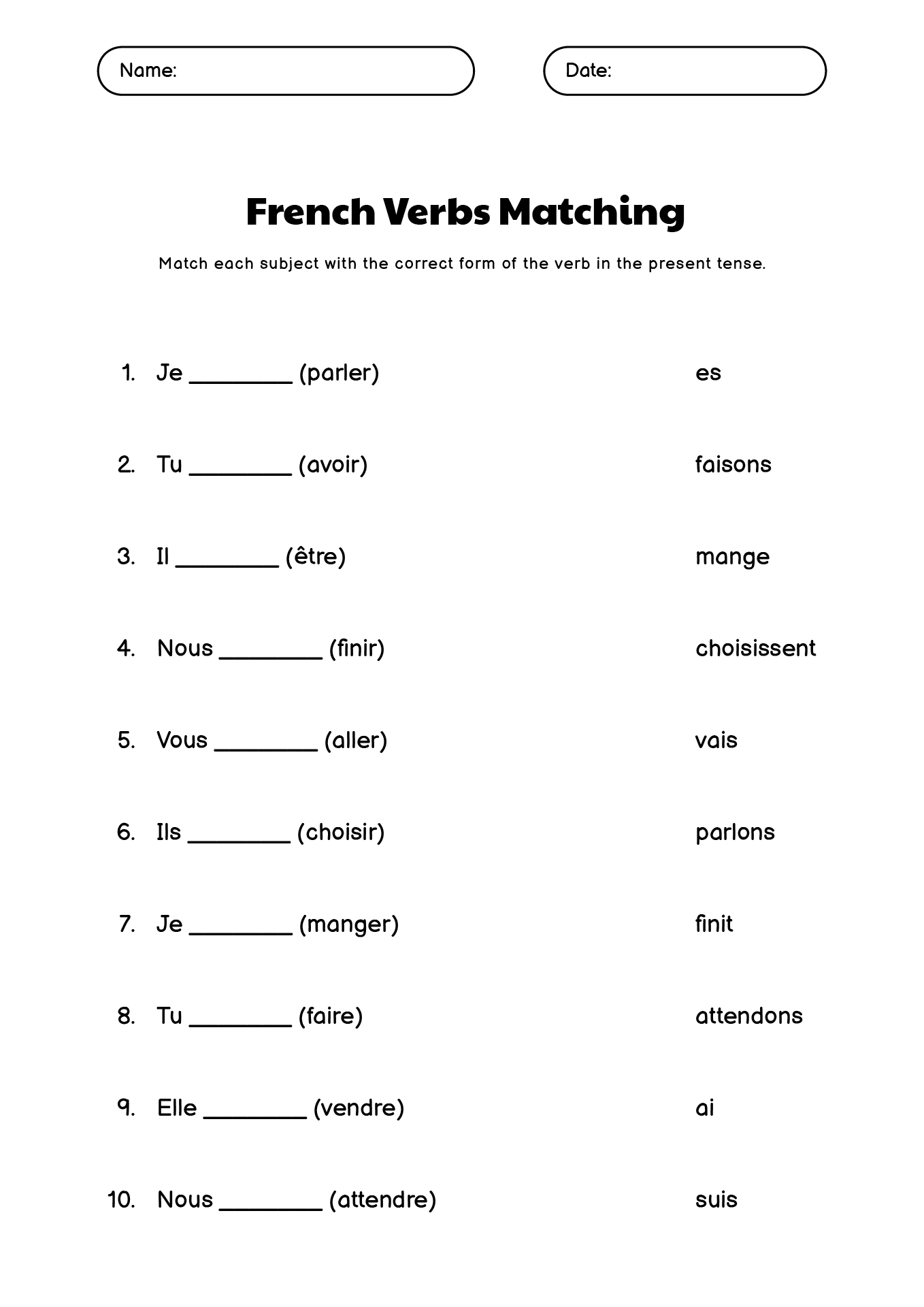 Introductory French Grammar Worksheets