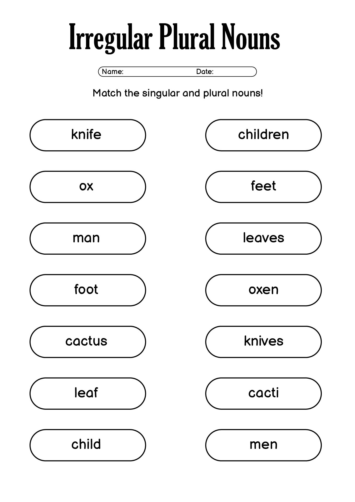 Irregular Plural Nouns Practice for 2nd Graders