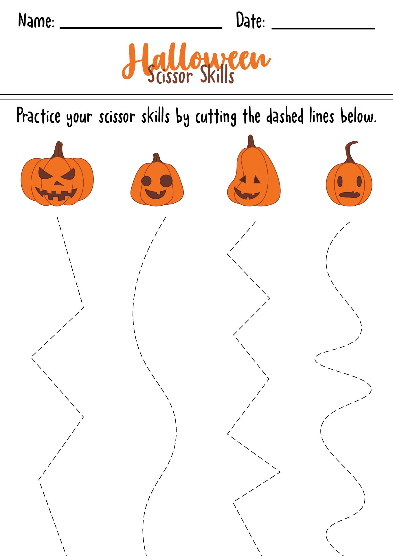 Kindergarten Halloween Scissor Skills Printables