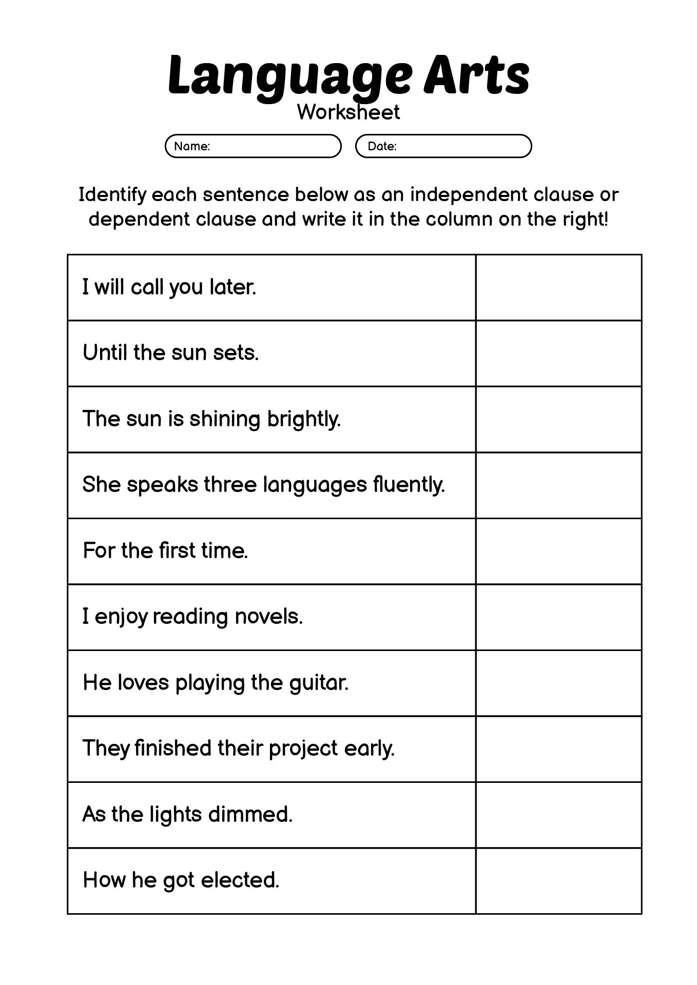 Language Arts 7th Grade Exercises Printable