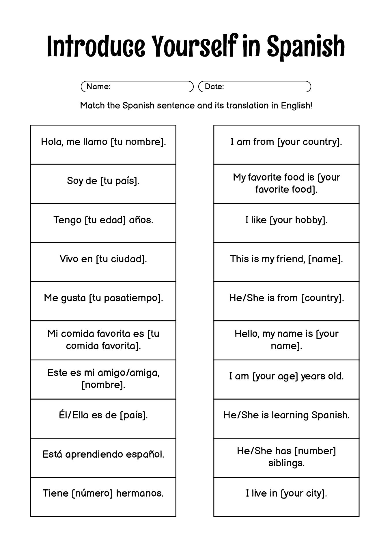 Learn to Introduce Yourself in Spanish Activities