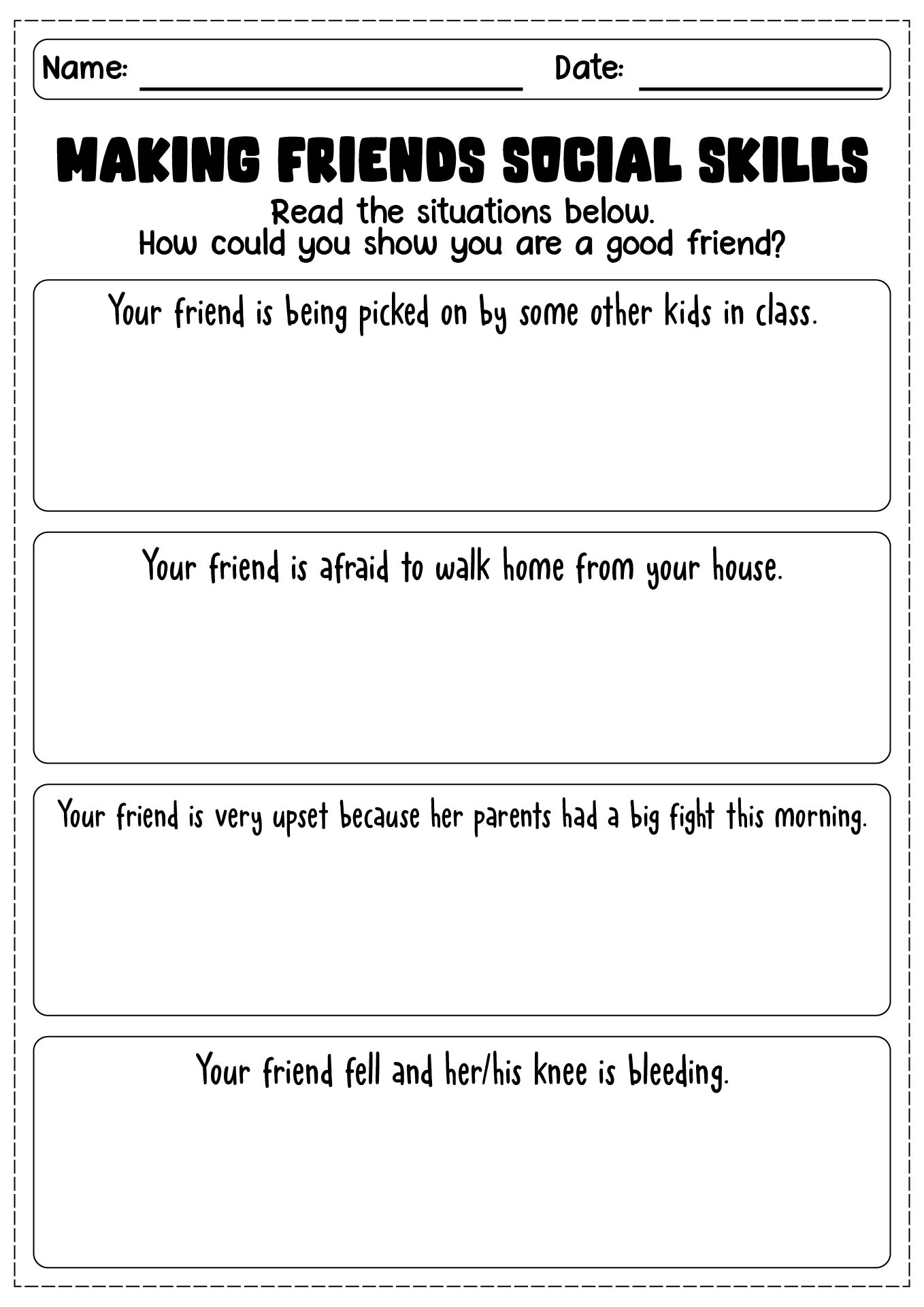 Making Friends Social Skills Worksheet