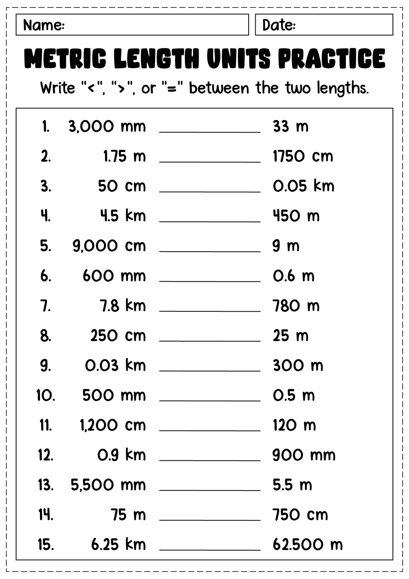 Metric Length Units Practice Pages