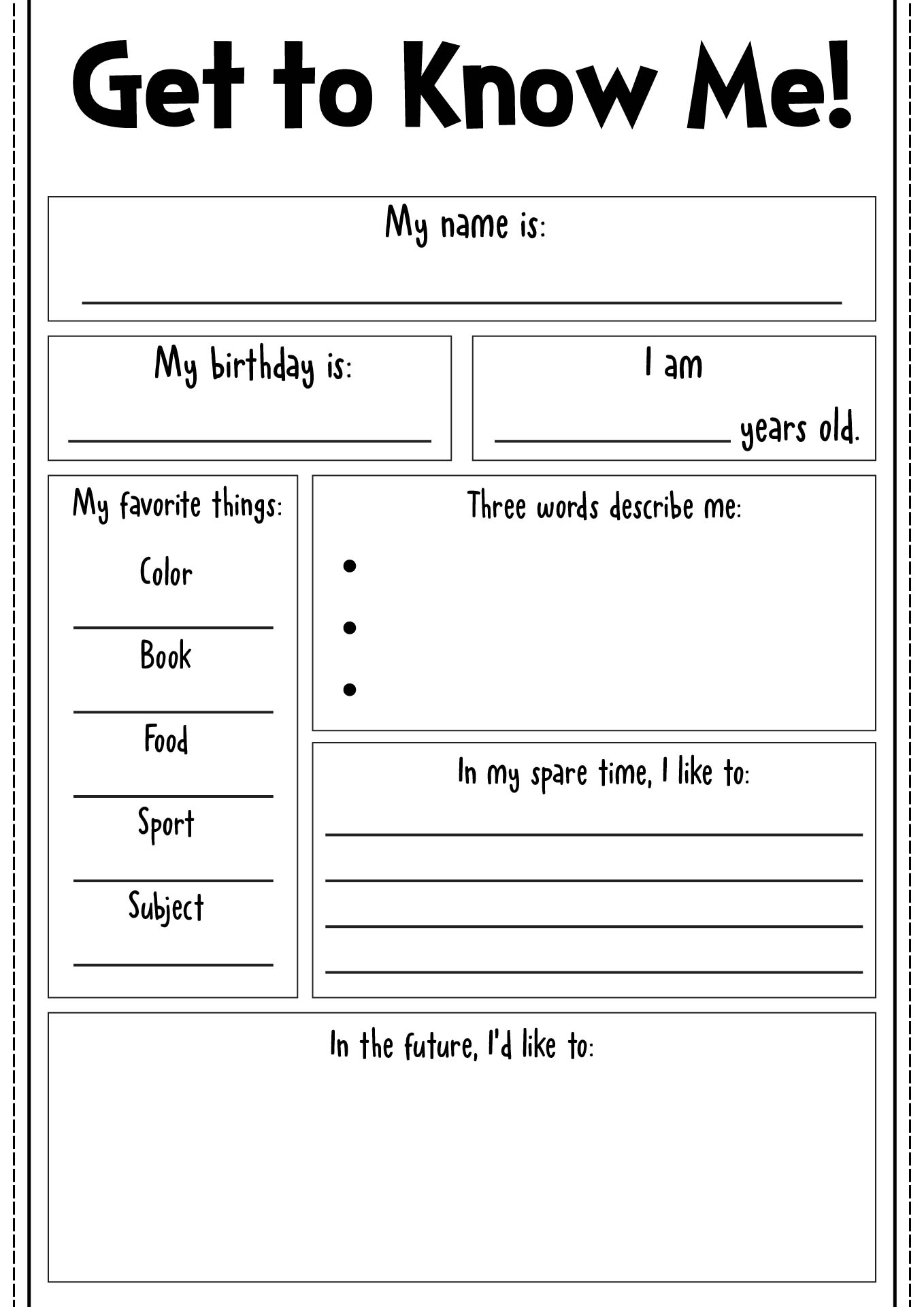 Middle Getting To Know You Worksheet For Students