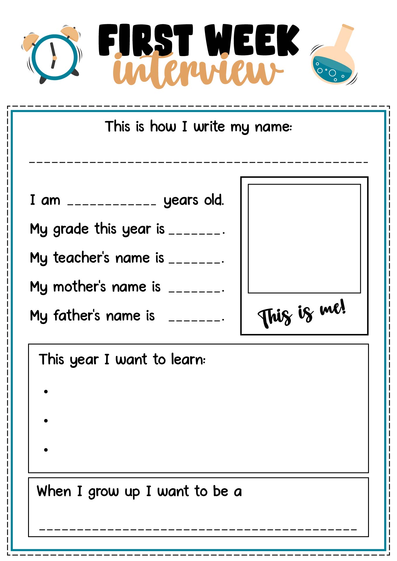 Middle School First Week Interview Sheet