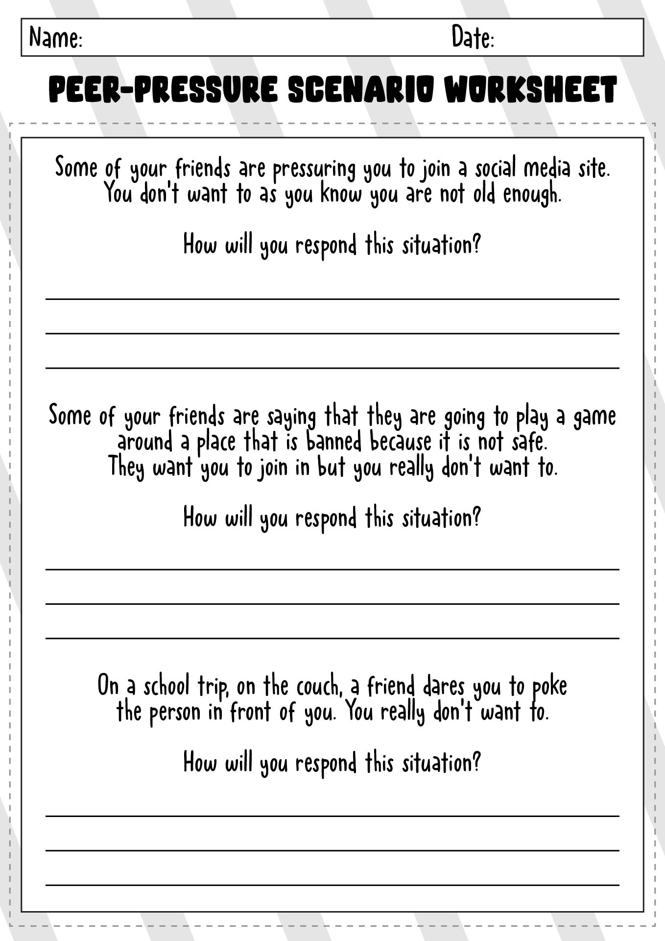 Middle School Peer-Pressure Scenario Worksheets