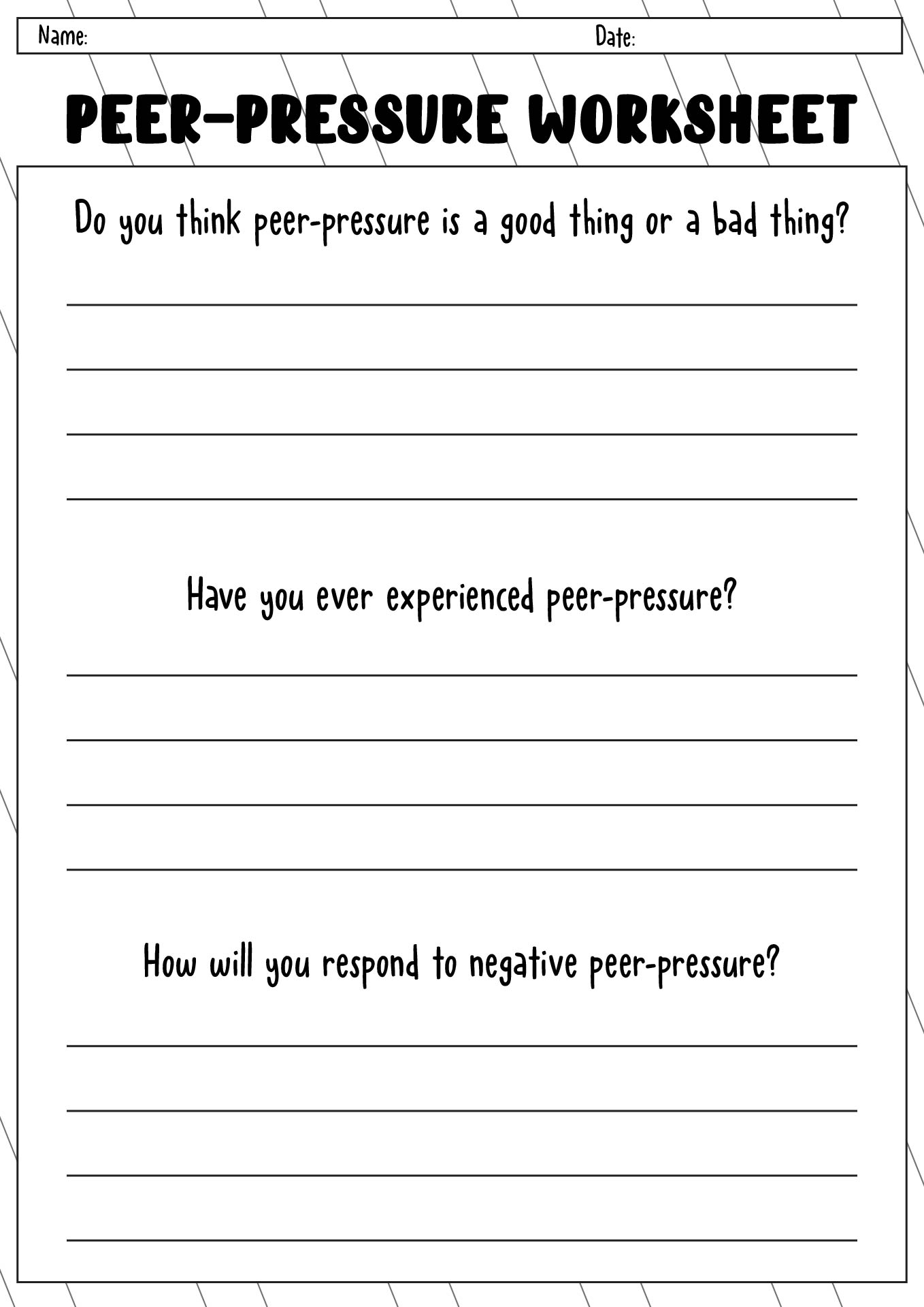 Peer-Pressure Coping Skills Worksheets for Teenagers