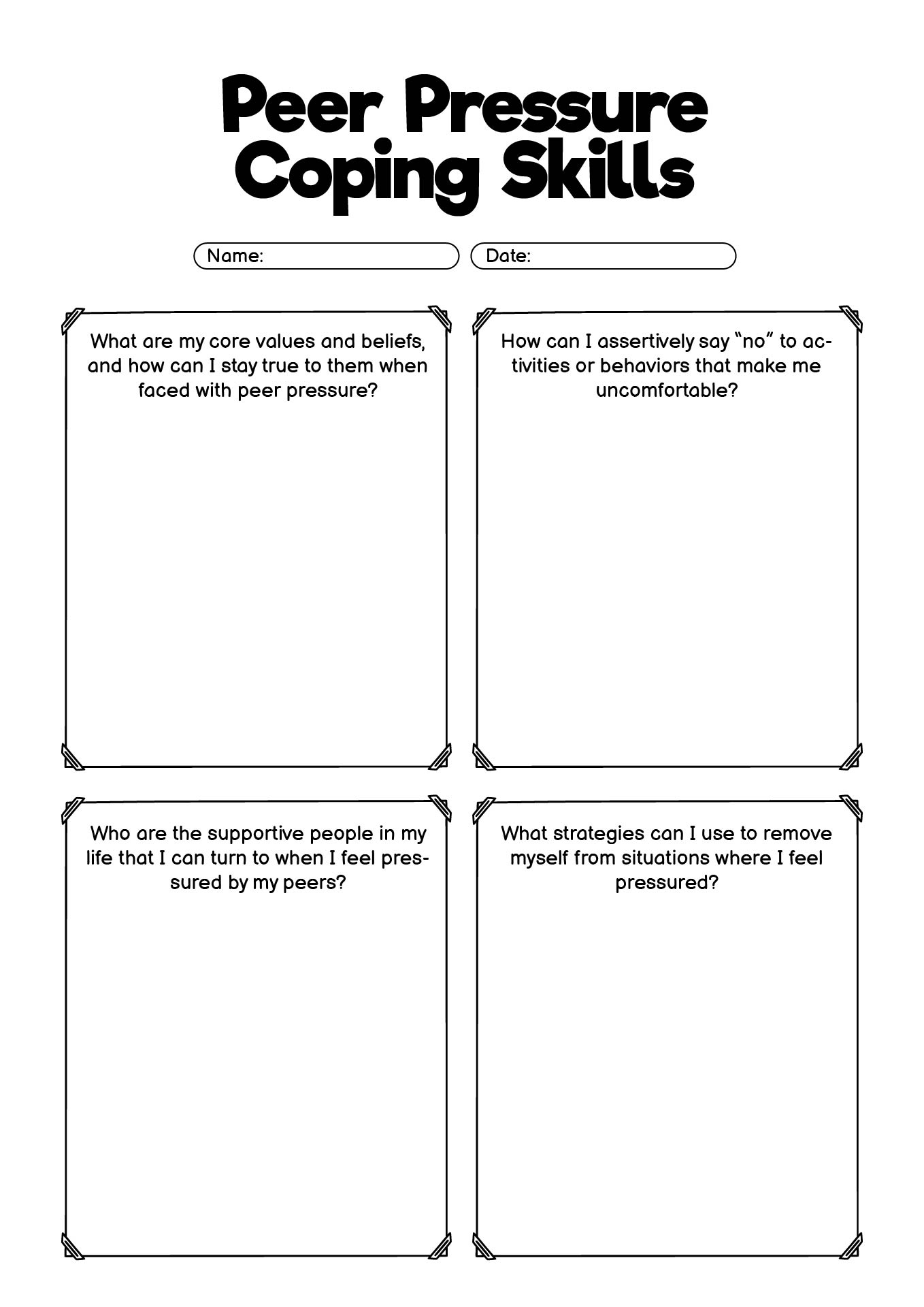 Peer Pressure Coping Skills Worksheets