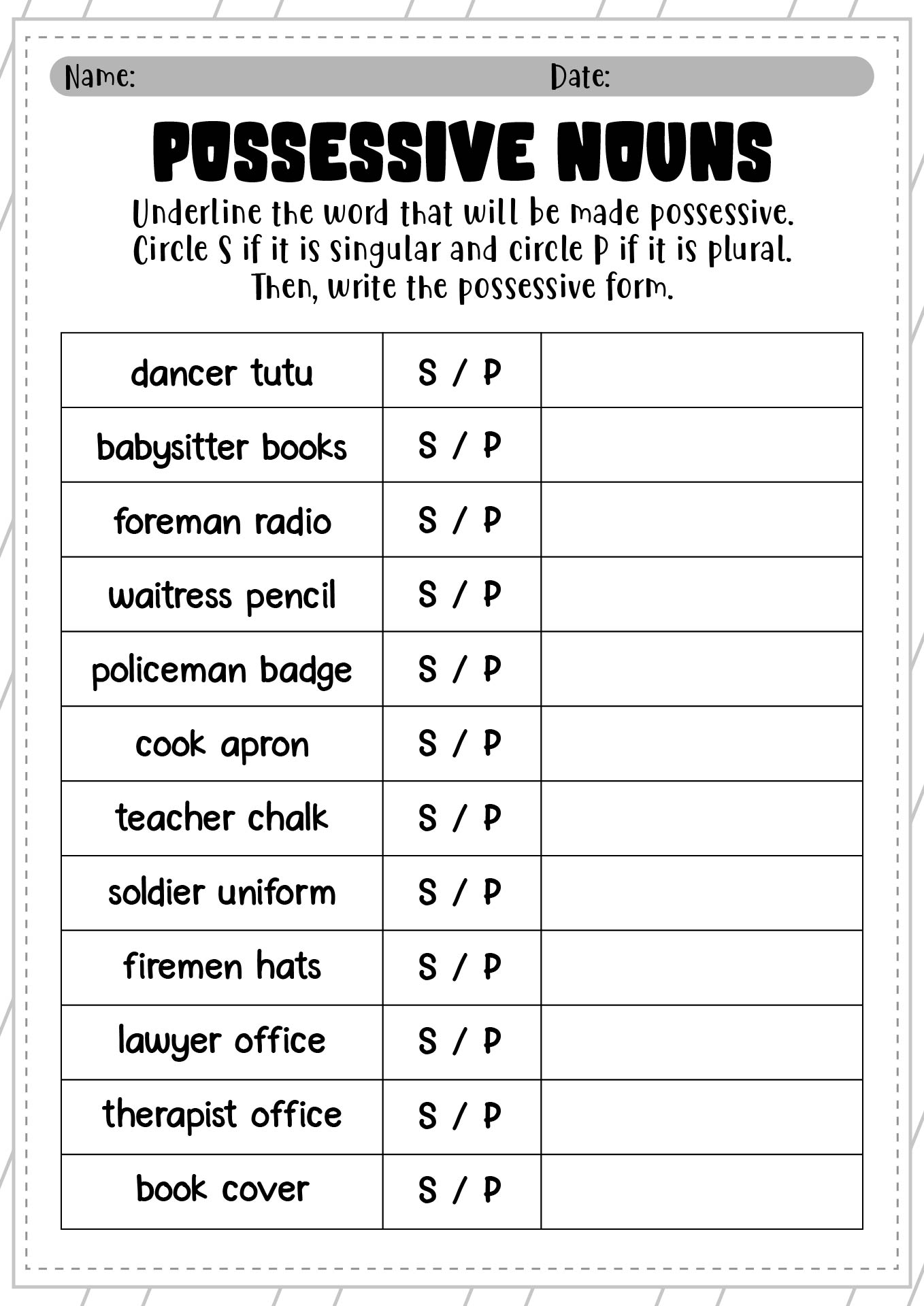 Possessive Nouns Activity Worksheets Printable