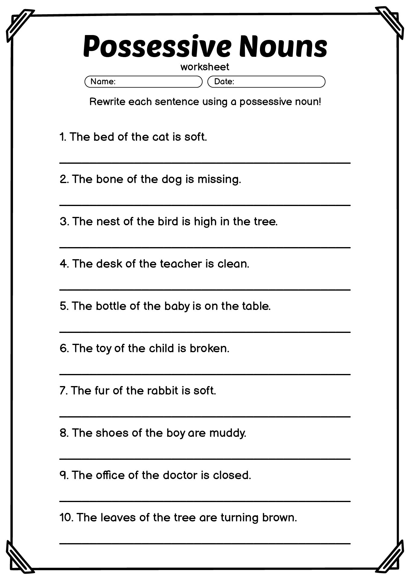 Possessive Nouns Printable Practice Sheets