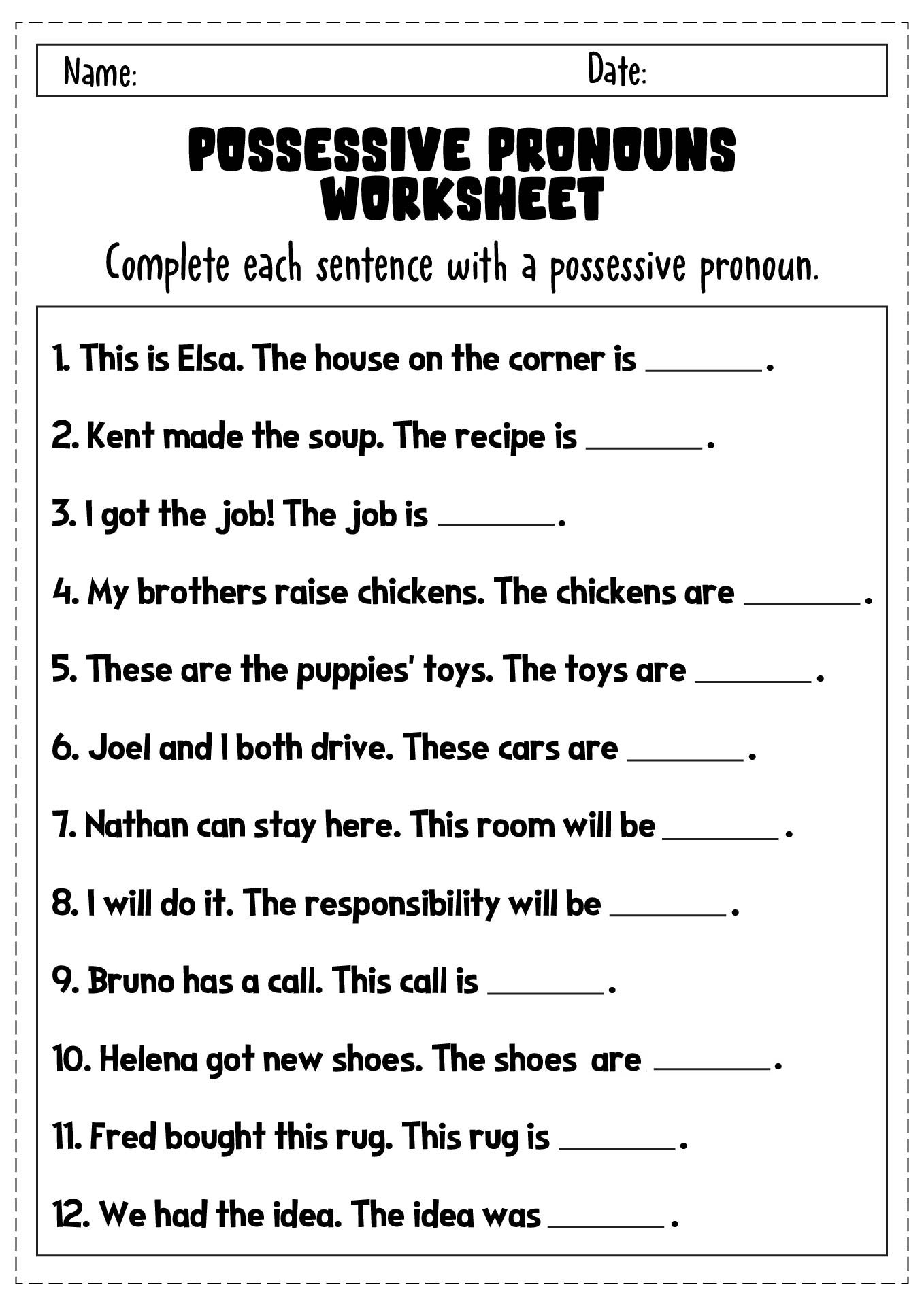 Possessive Pronouns Exercises for ESL Beginners