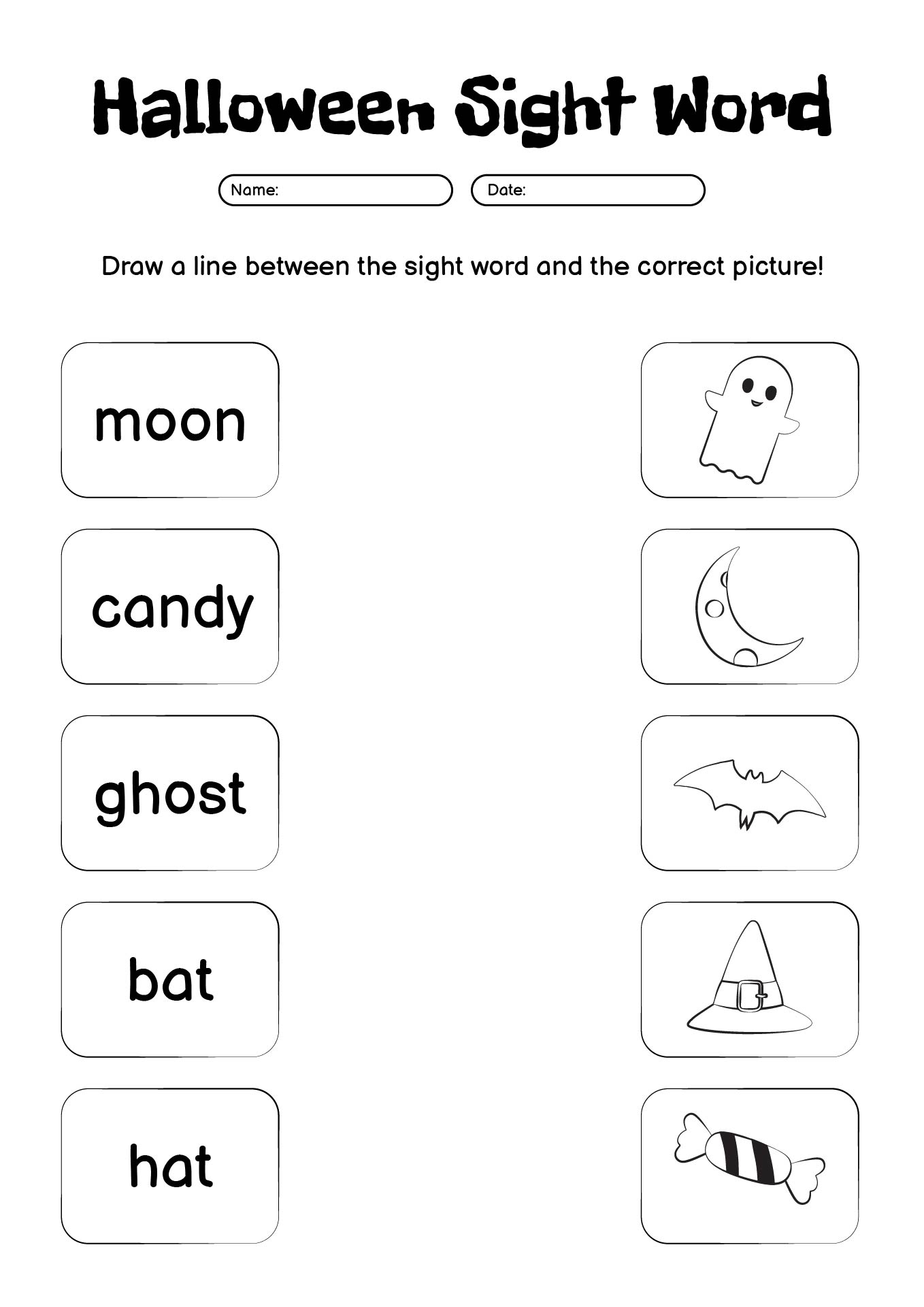 Preschool Halloween Sight Word Matching Game