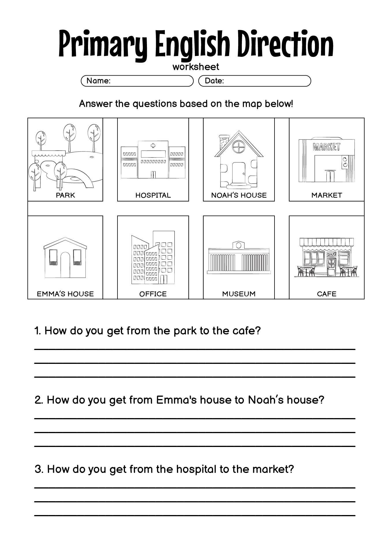 Primary English Direction Practice Sheet