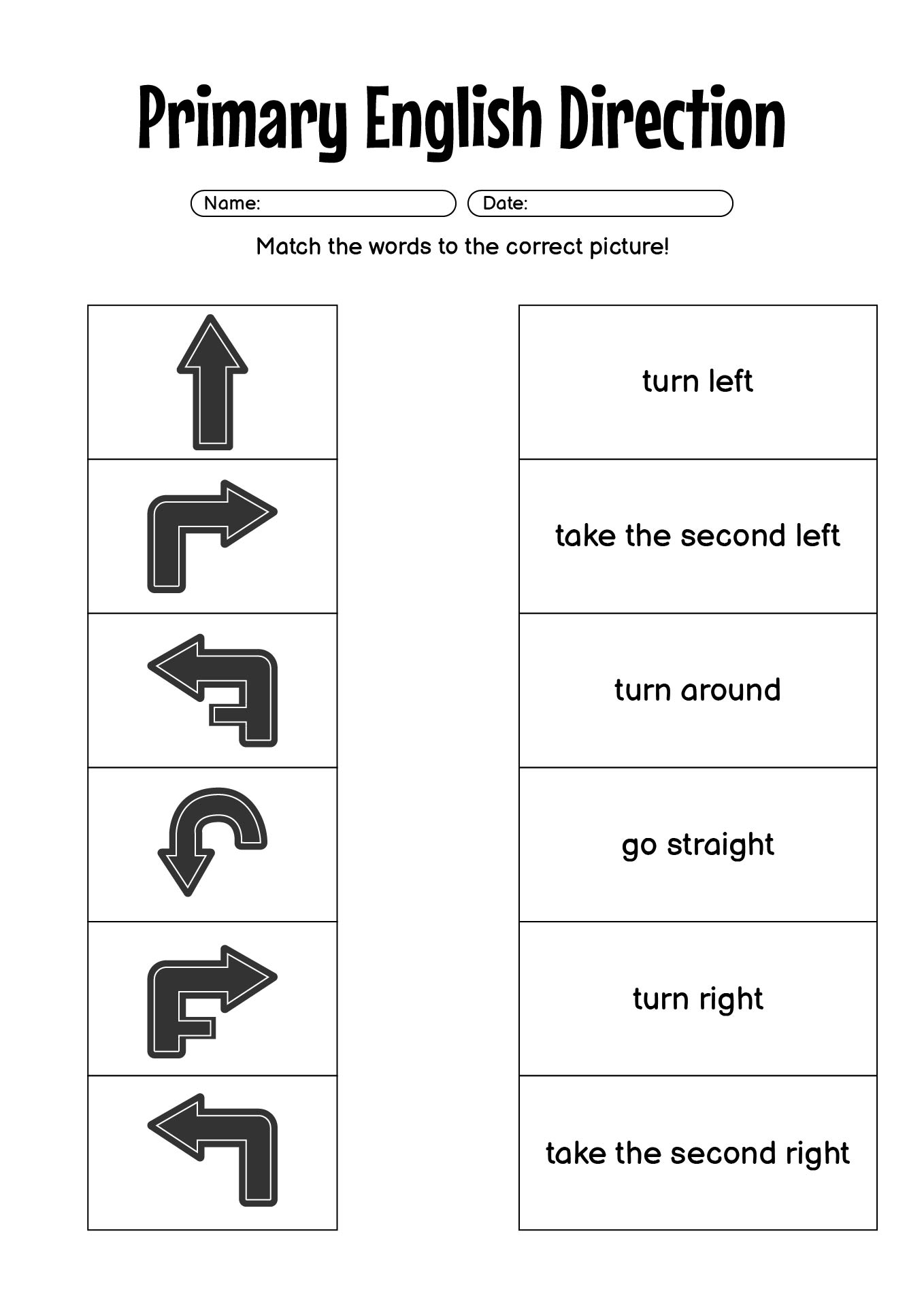 Primary English Direction Practice Sheets