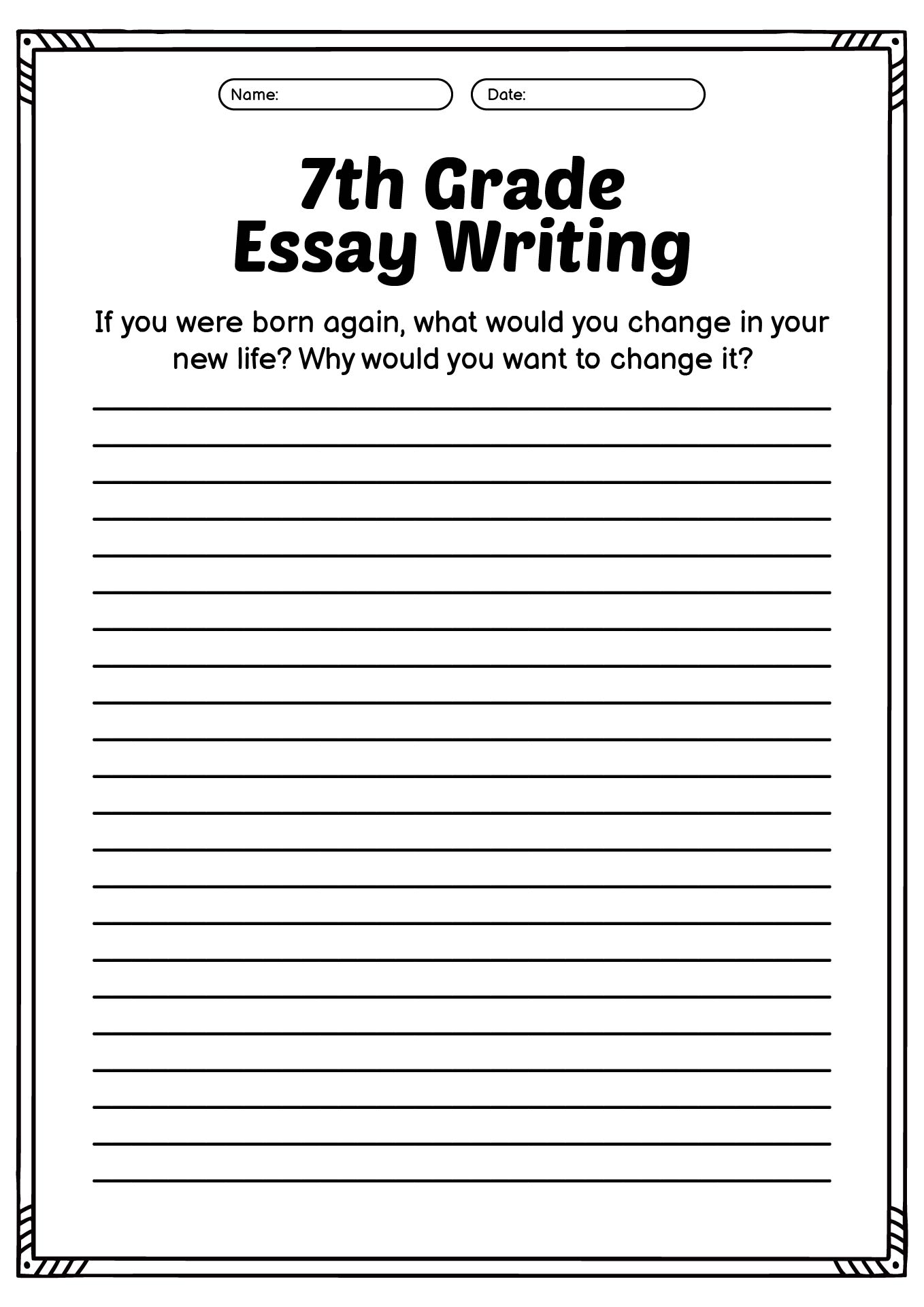 Printable English Worksheets for 7th Grade Essay Writing