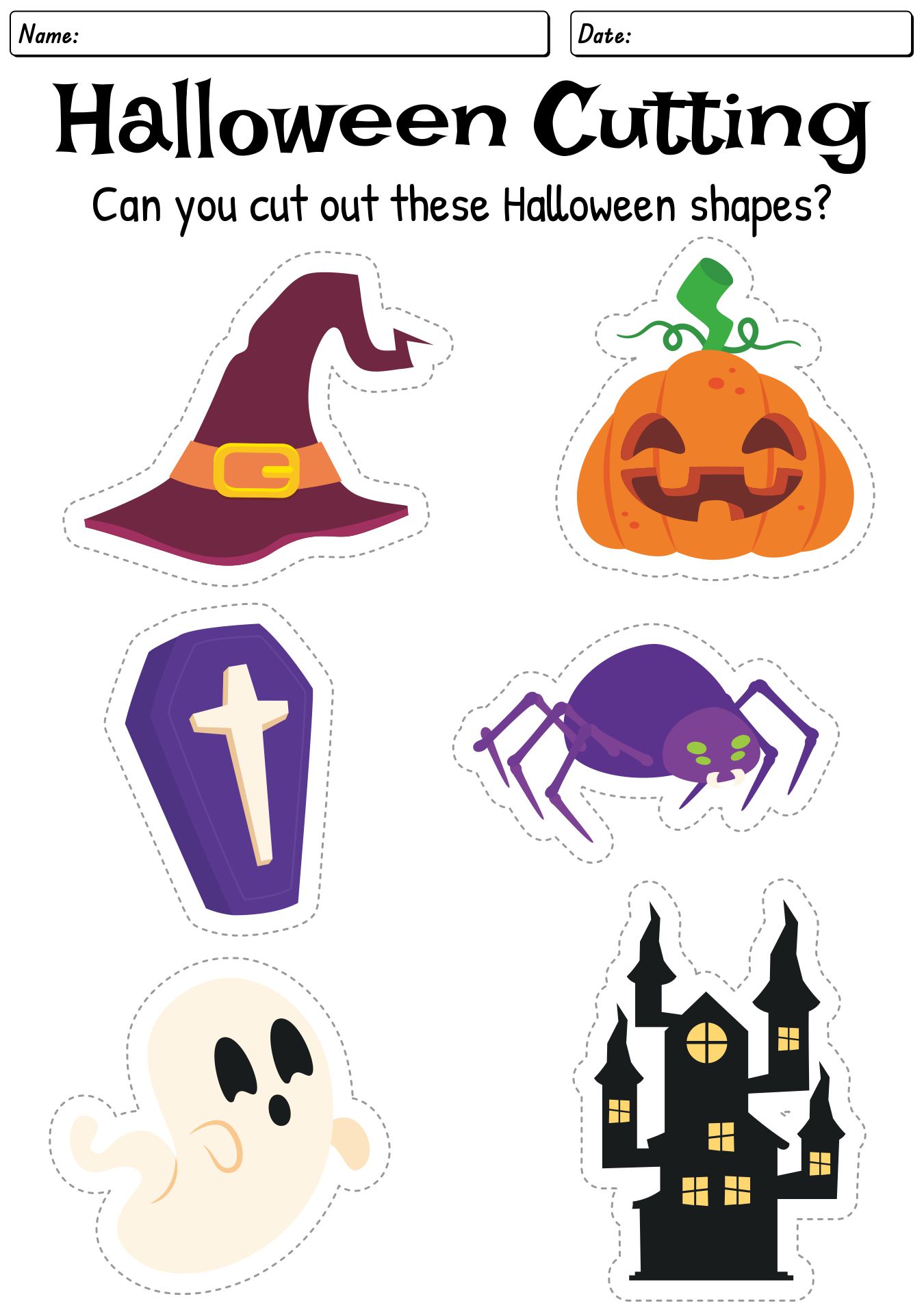 Printable Halloween Shape Cutting Exercises