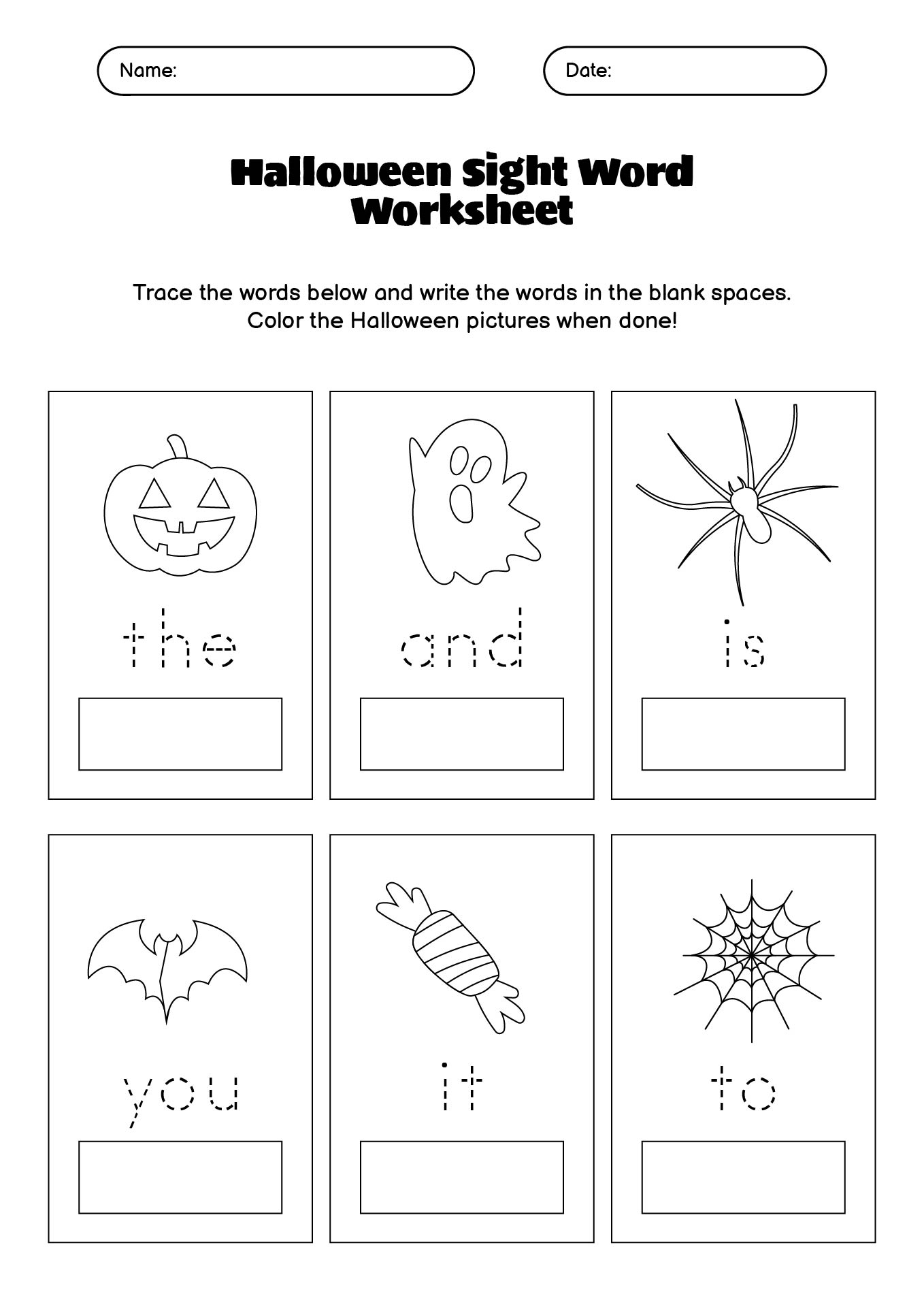 Printable Halloween Sight Word Flashcards