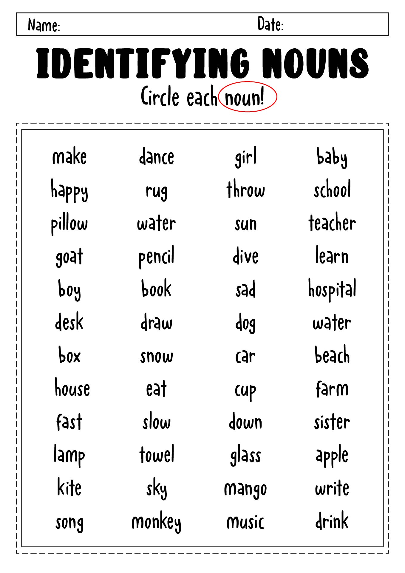 Printable Noun Practice Activities for Kids