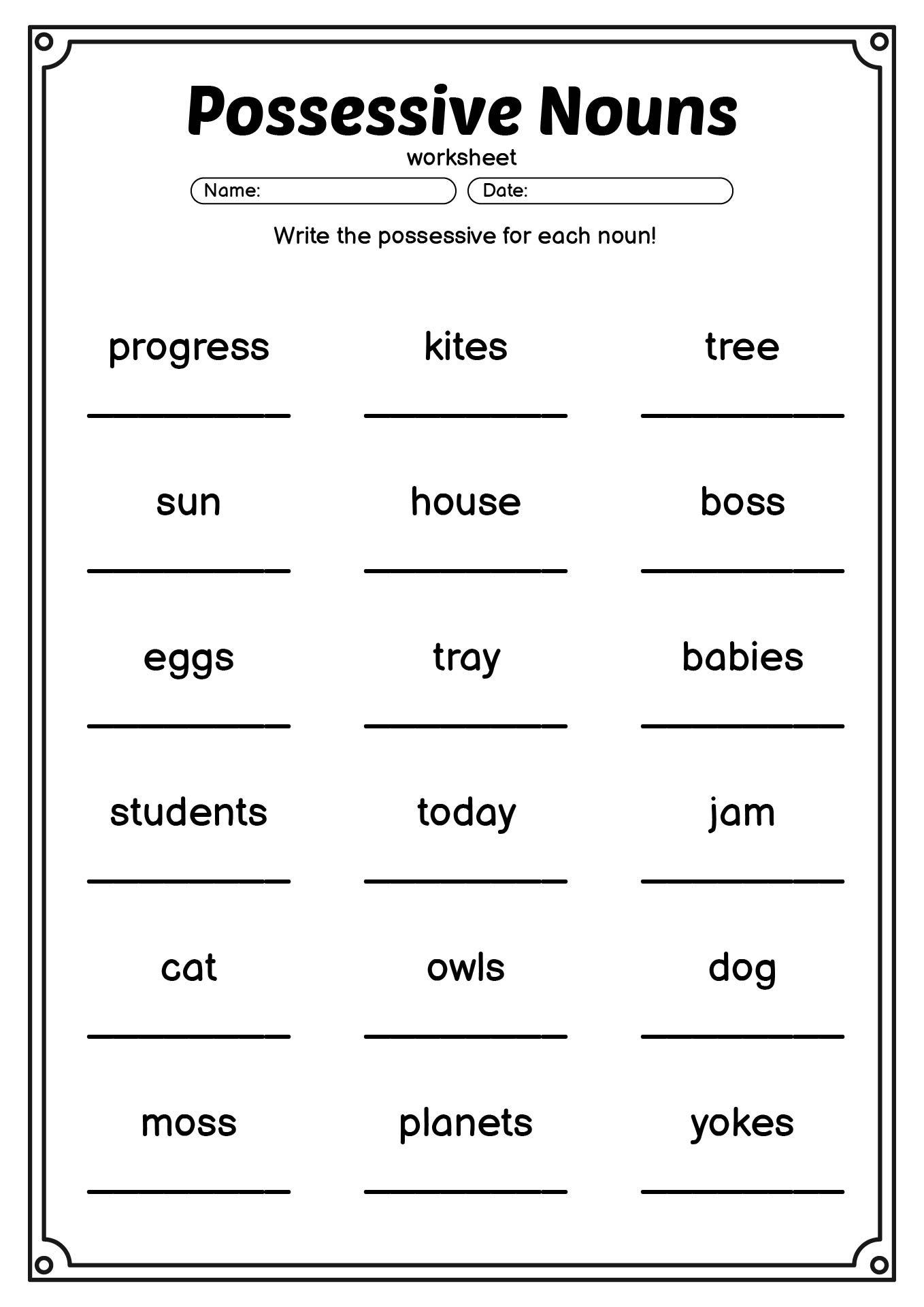 Printable Possessive Nouns Exercises for Kids