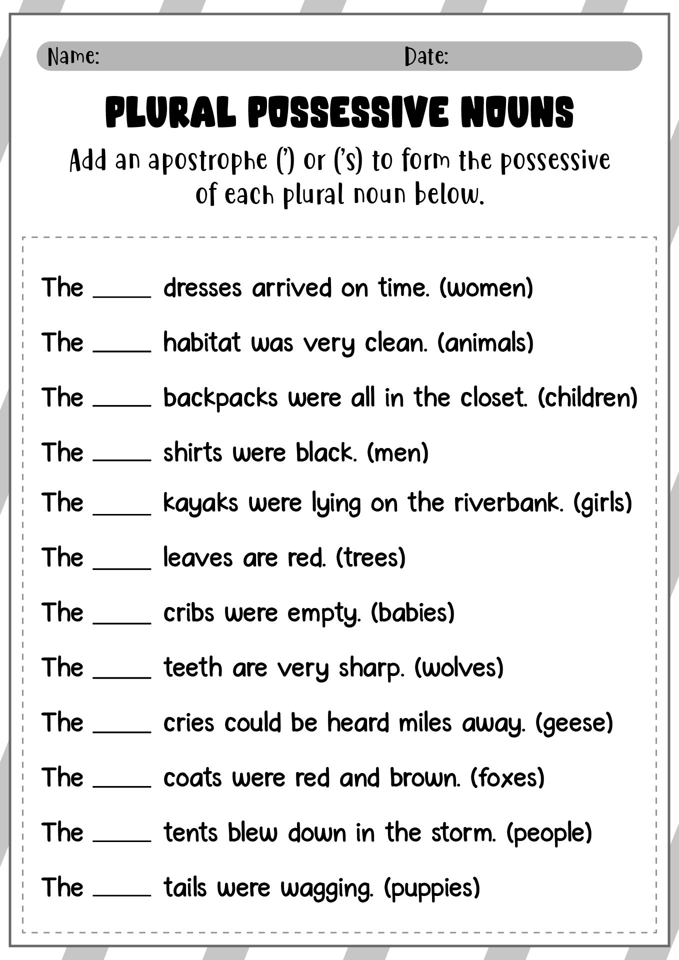 Printable Worksheets on Plural Possessive Nouns